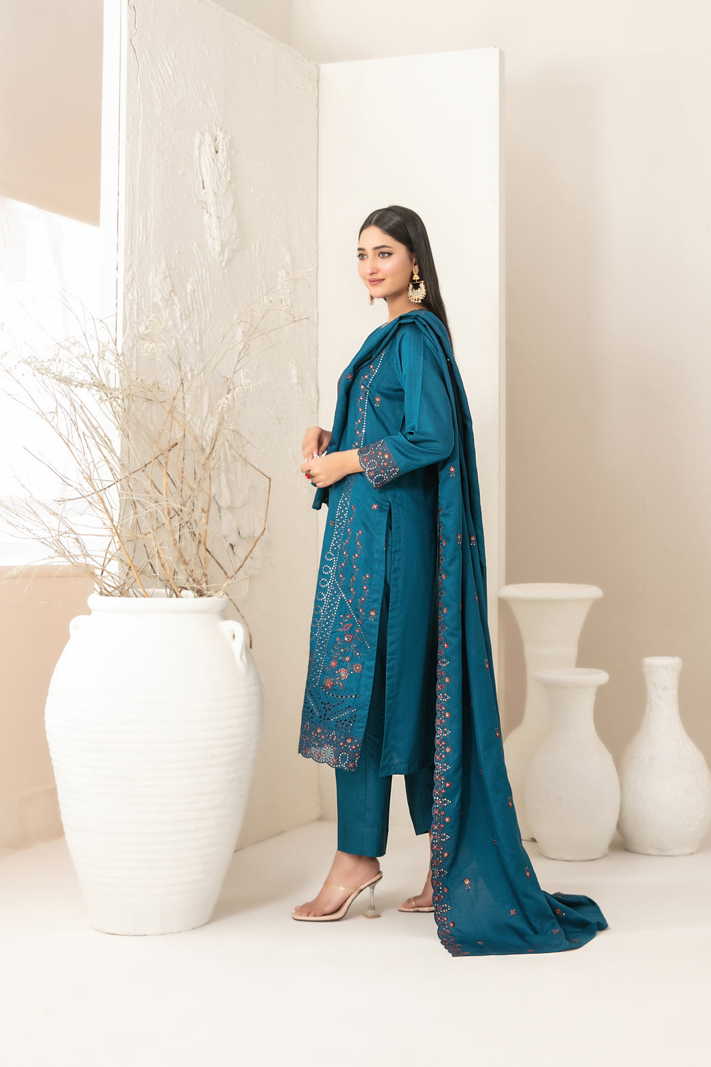 Tawakkal Dhoop Kinara Slub Viscous Embroidery 3Piece Unstitched Collection 2025 D-07