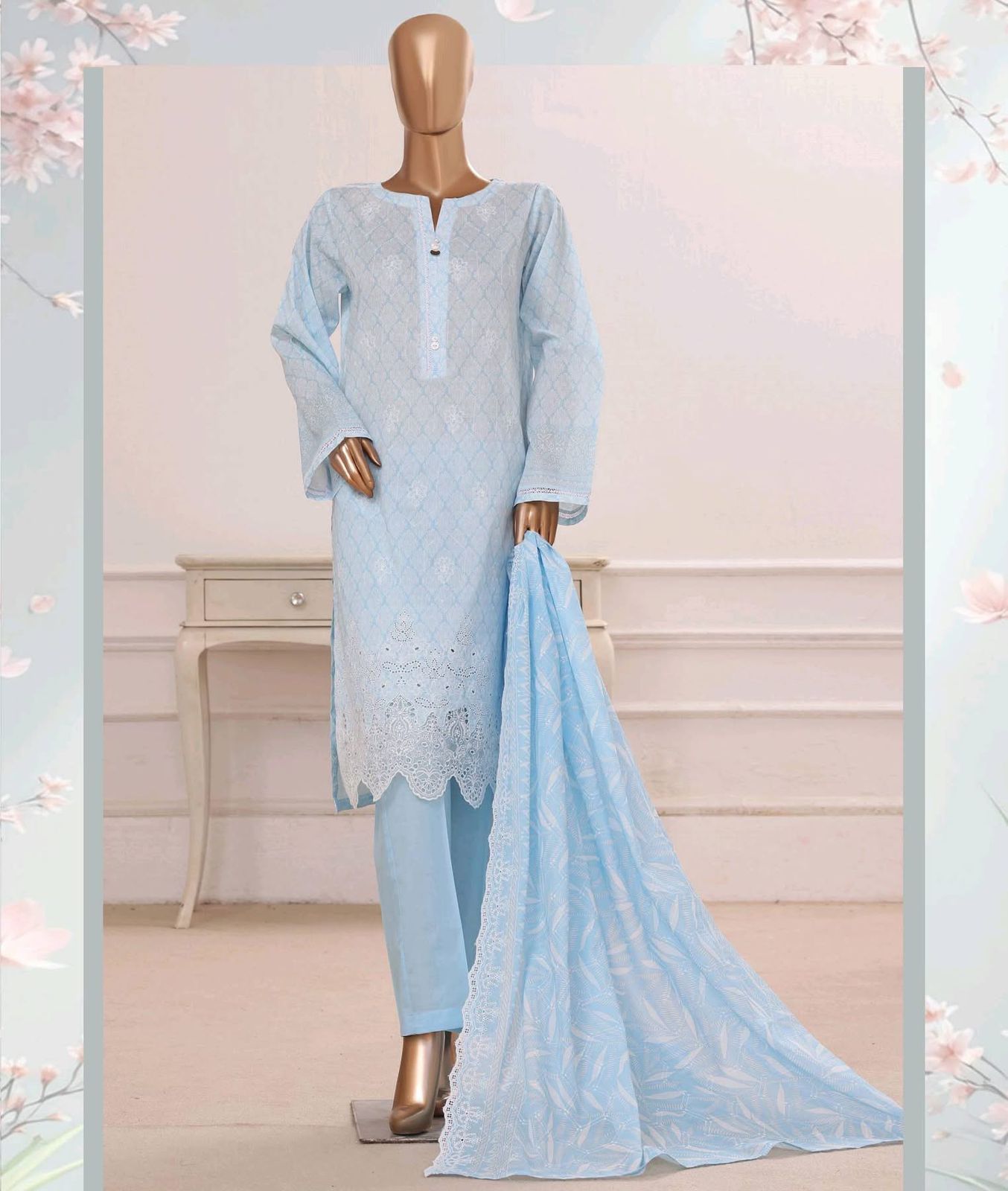 HZ Textiles Luxury Printkari Embroidered Lawn Suit Stitched 3 Piece 2026 D#-06