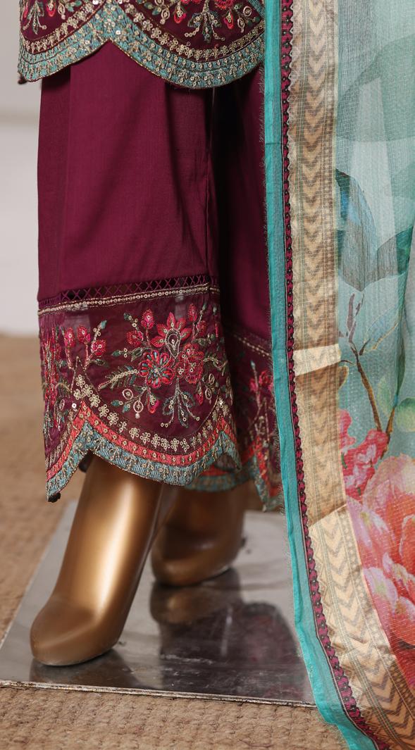 Bin Saeed Luxury Lawn Jacquard Fetive Embroidery 3Piece Stitched COLLECTION 2026. D-03