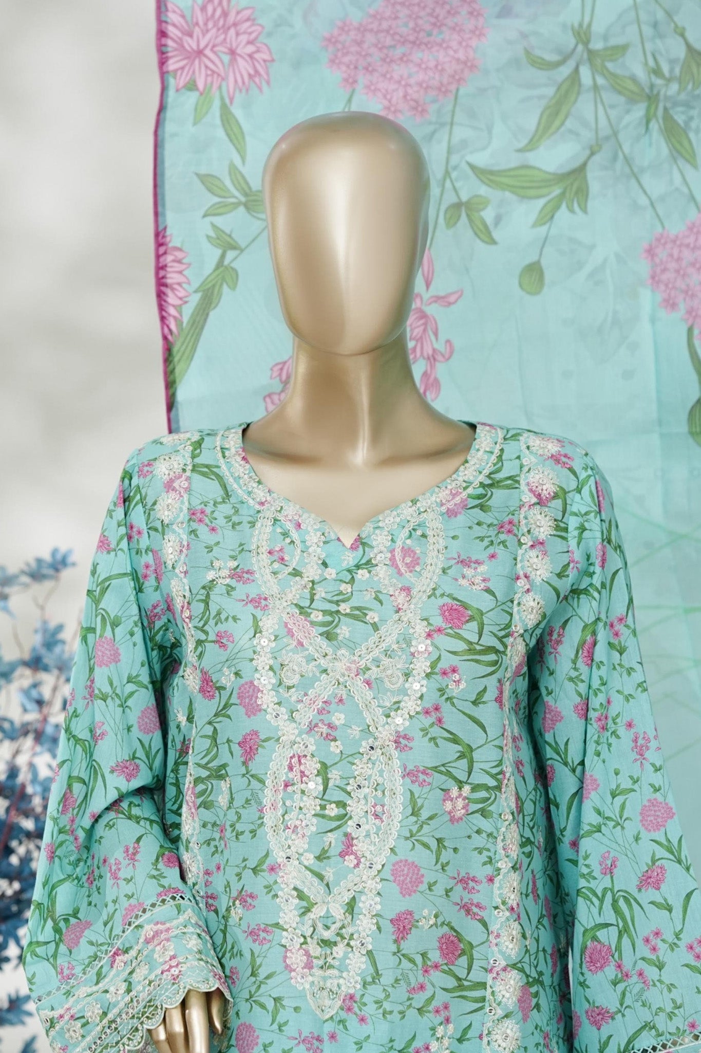 Bin Saeed Stitched 3 Piece Embroidery Lawn Long Length With Broad Flapper Eid Edition Collection 2026 D#13