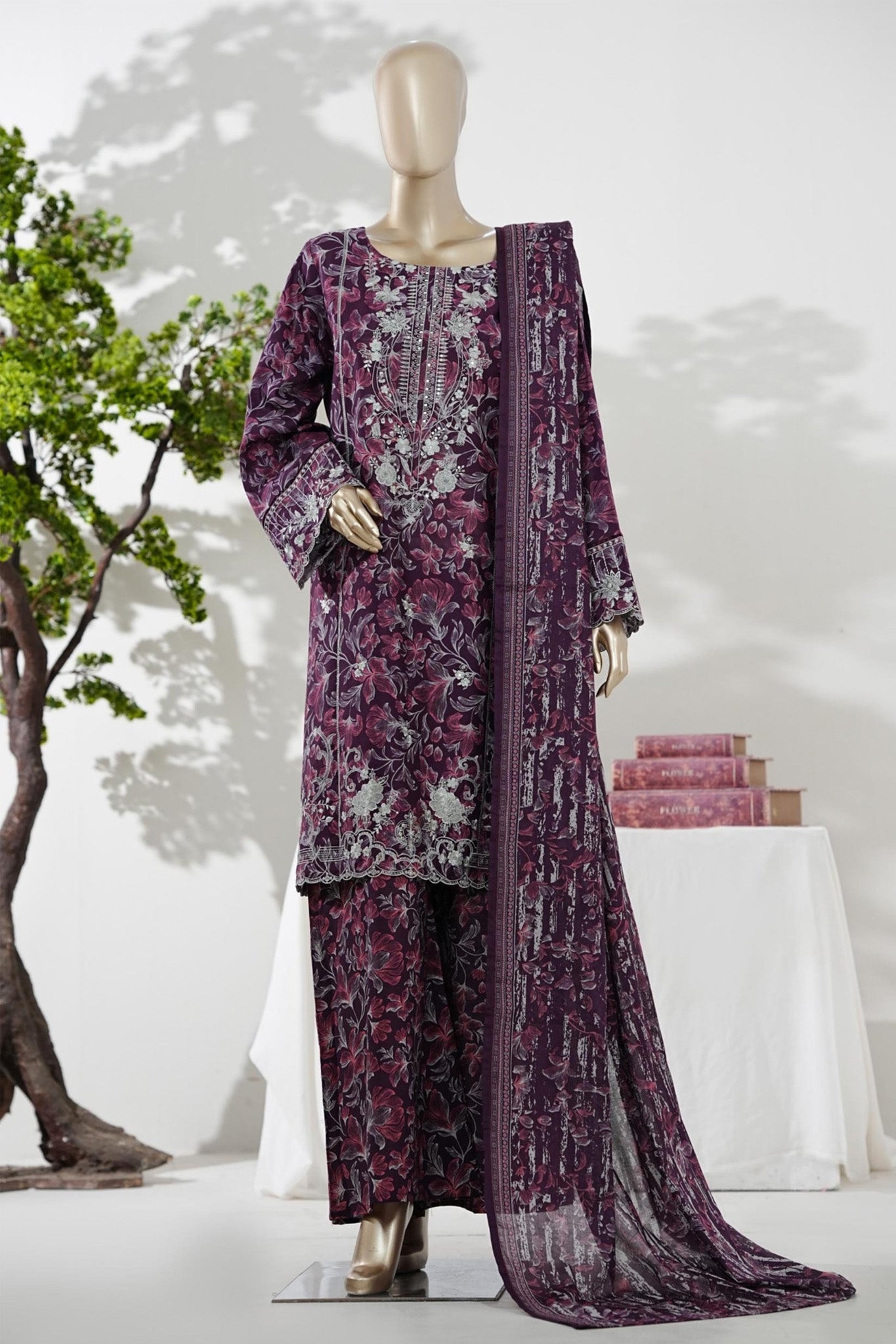 Bin Saeed Stitched 3 Piece Embroidery Lawn Short Length With Broad Flapper Eid Edition Collection 2026 D#09