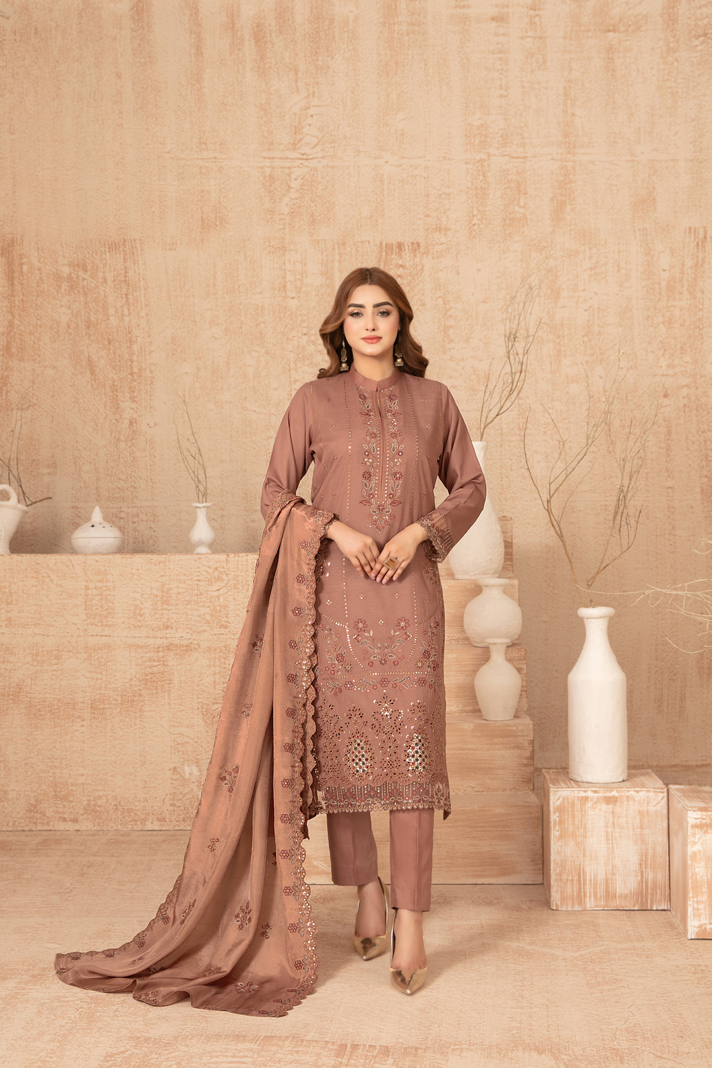 Nisrine By Tawakkal Embroidery Viscous Slub 3Piece Unstitched Collection 2025. D-07