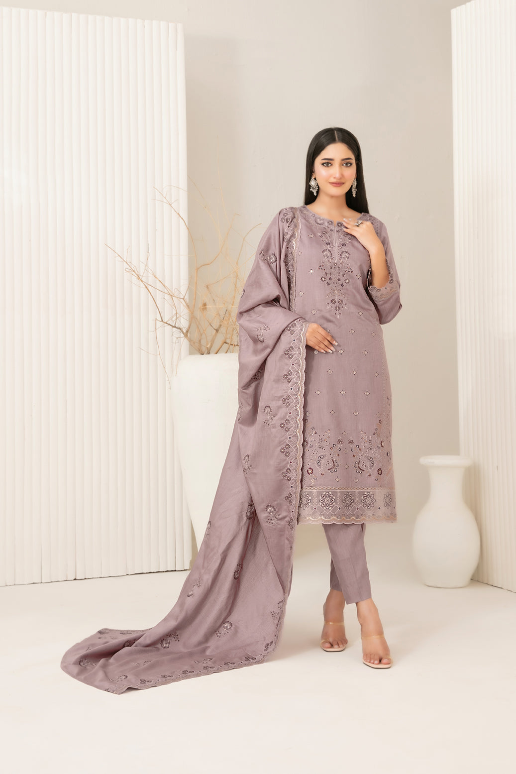 Tawakkal Dhoop Kinara Slub Viscous Embroidery 3Piece Unstitched Collection 2025 D-05