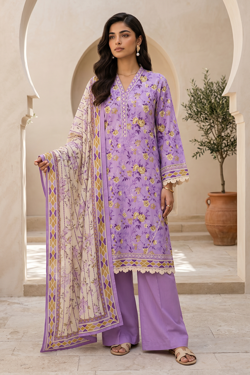 Zellbery Luxury Lawn Printed 3Piece Unstitched Collection 2026 WUS26X38061