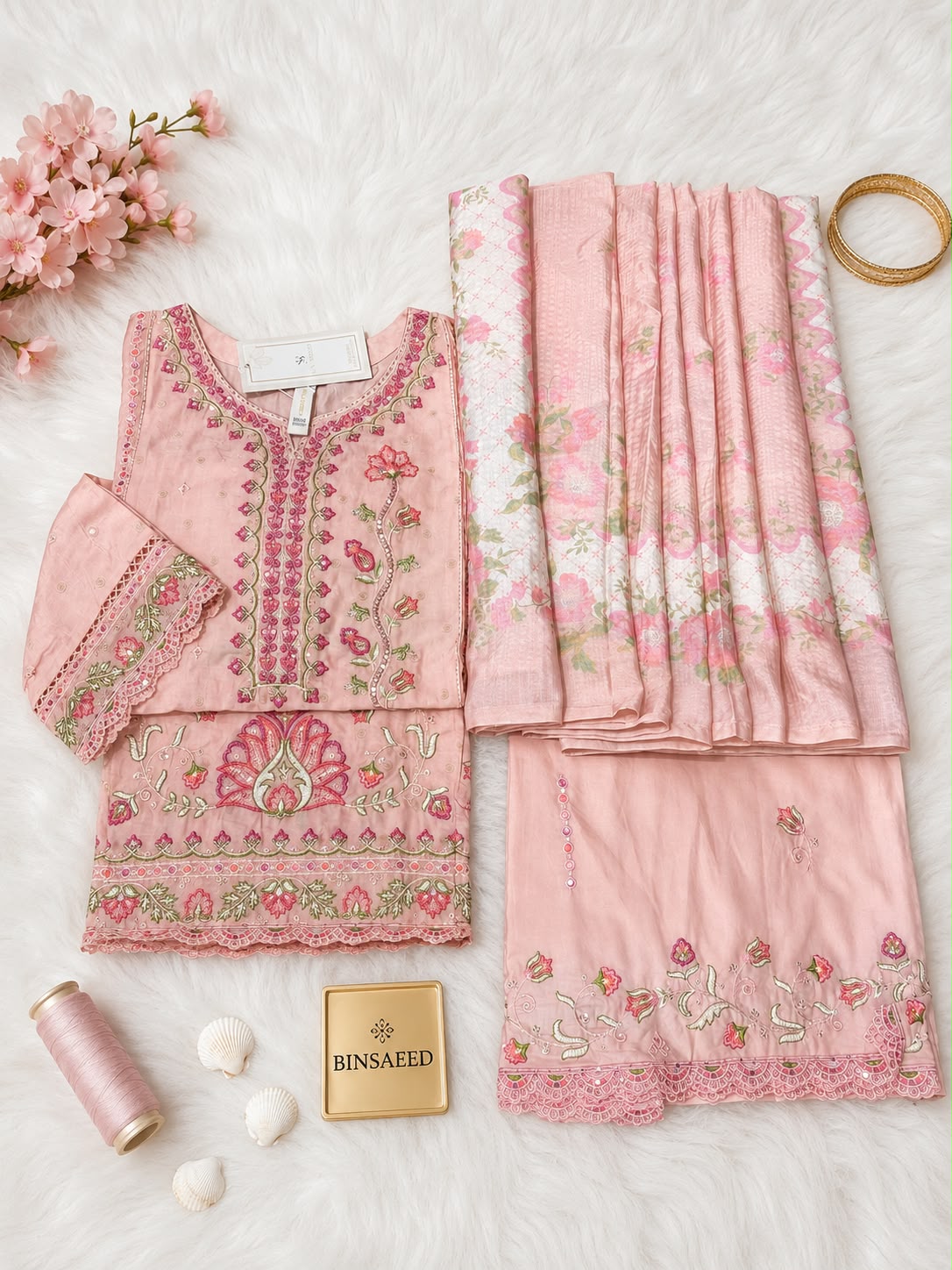 Bin Saeed Luxury Jacquard Lawn Embroidery 3Piece Stitched Vol -02 Collection 2026 D#-09