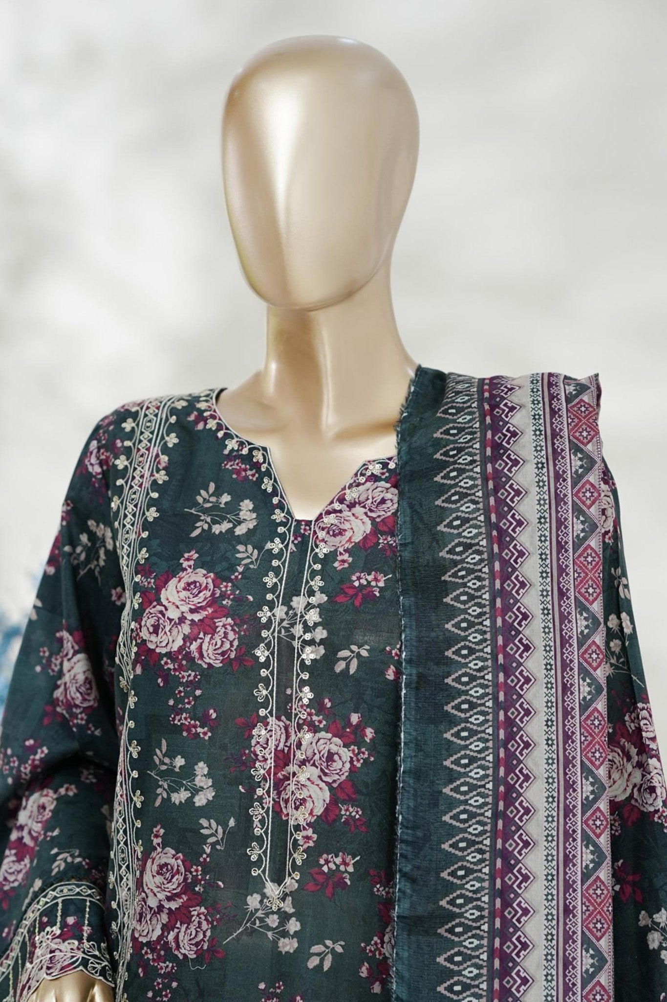 Bin Saeed Stitched 3 Piece Embroidery Lawn Long Length With Broad Flapper Eid Edition Collection 2026 D#14