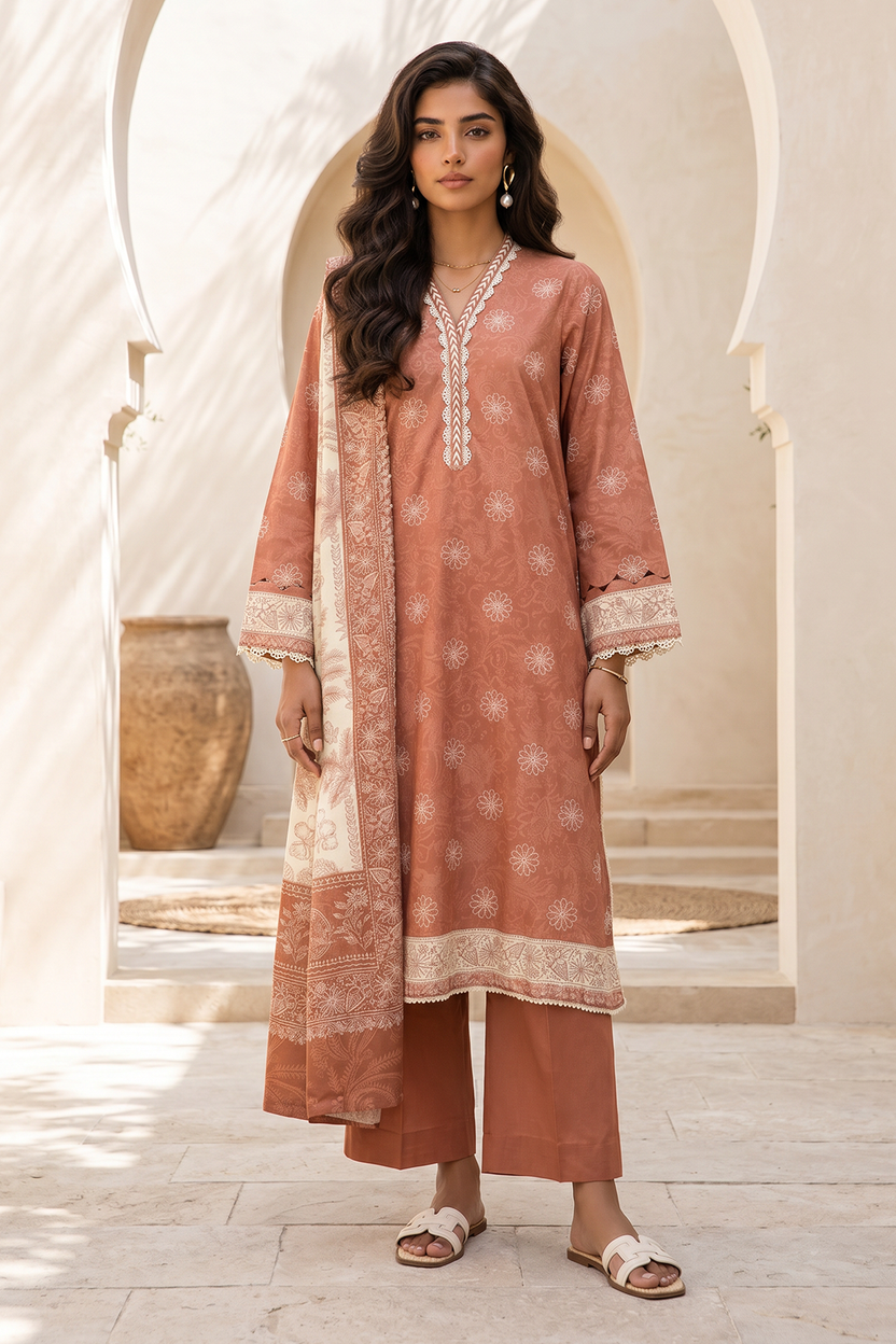 Zellbery Luxury Lawn Printed 3Piece Unstitched Collection 2026 WUS26X38047