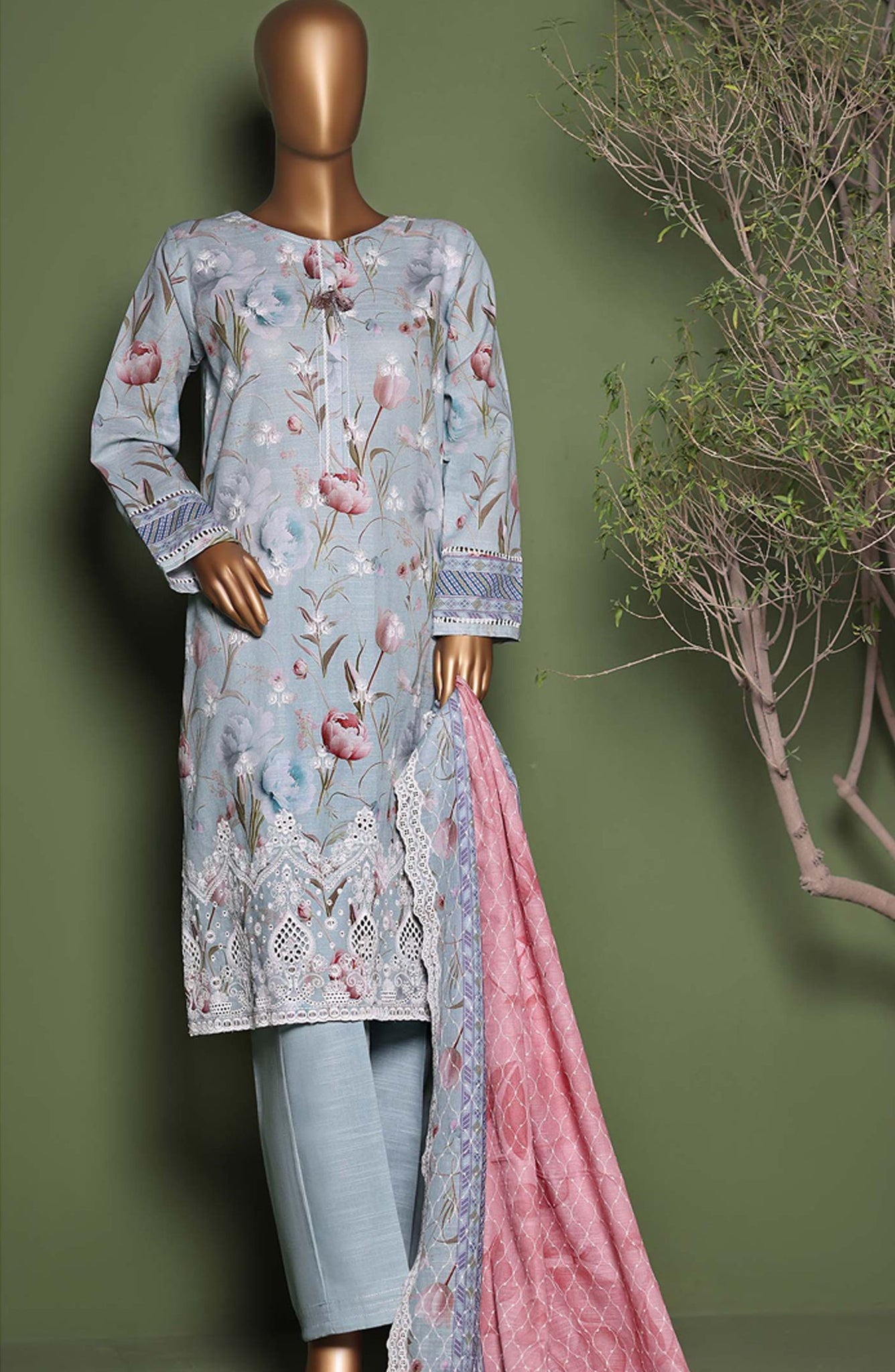 HZ Printkari Embroidered Khaddar Stitched 3 Piece Collection 2025. HZPE 04
