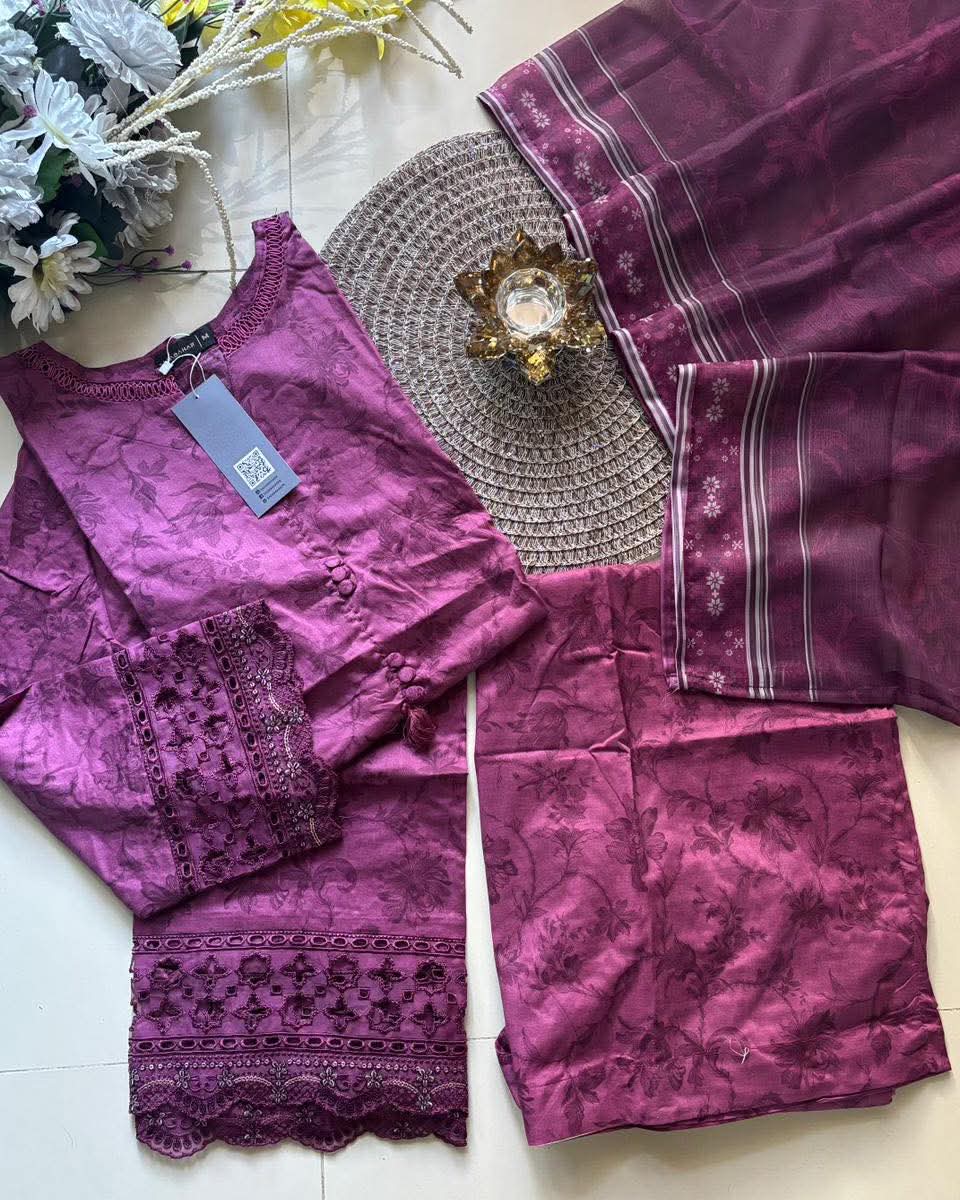 Sadabahar Malika Embroidery Lawn Short Length With Flapper With Lawn Printed Dupatta  3Piece Stitched Vol-05 Collection 2026 D#05