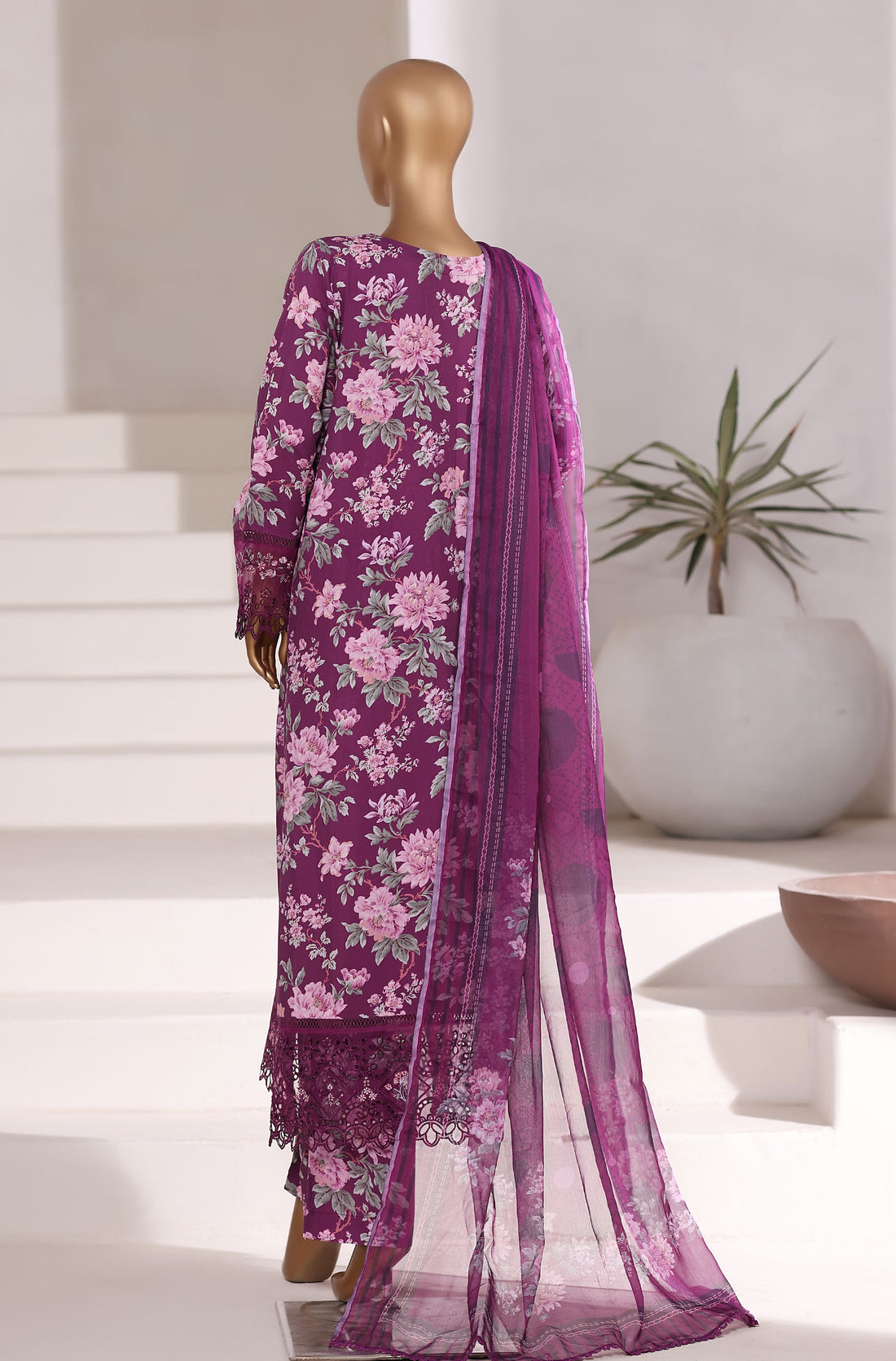 Sadabahar Malika Viscose Long Length With Chiffon Printed Dupatta 3Piece Stitched Collection 2025 Purple SDMVL- 002