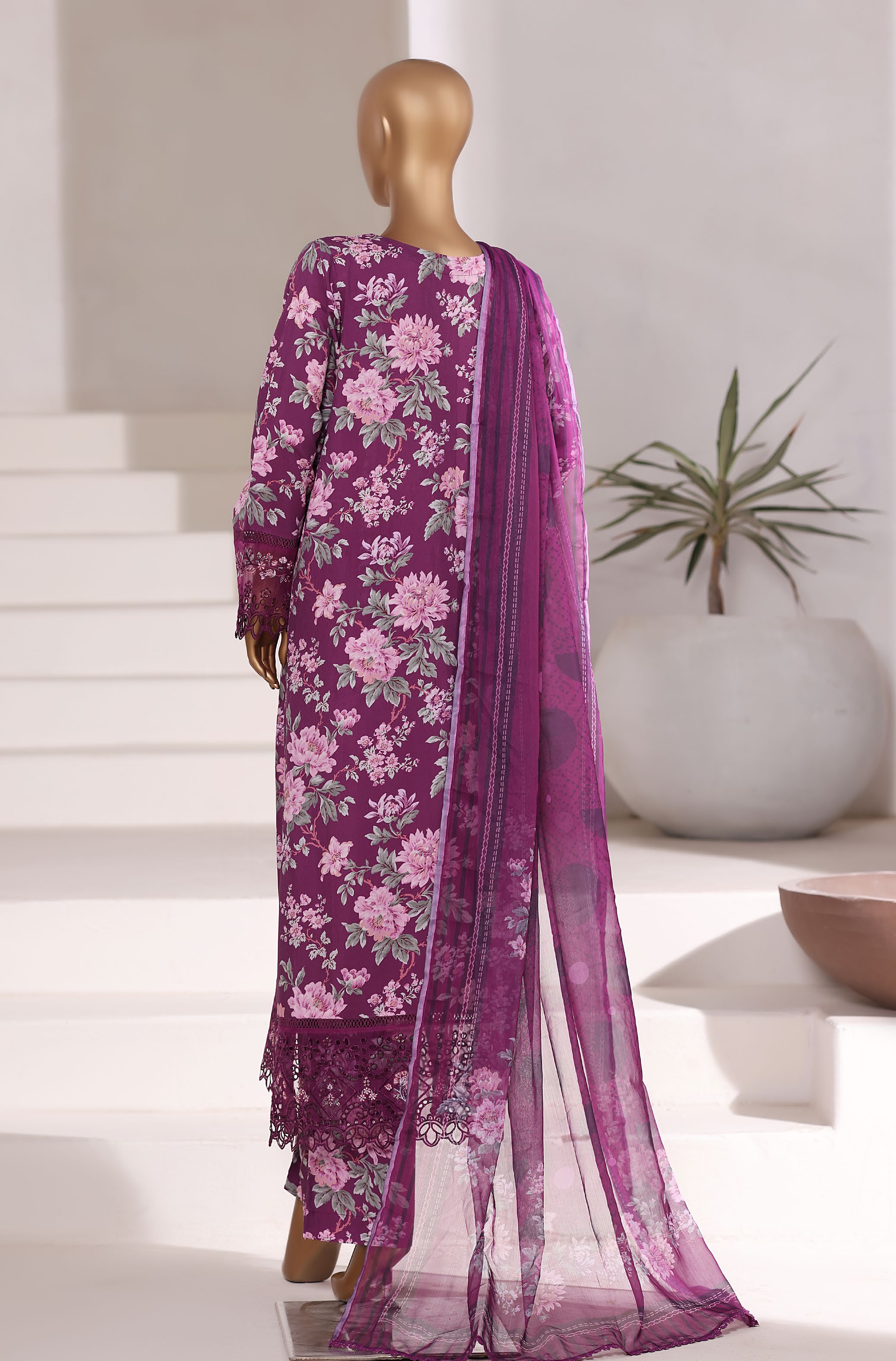 Sadabahar Malika Viscose Long Length With Chiffon Printed Dupatta 3Piece Stitched Collection 2025 Purple SDMVL- 002