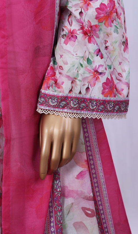 BIN SAEED Printed Cotton 3pcs Stitched Vol-10 3Piece Stitched COLLECTION 2025 D-06 Shocking Pink