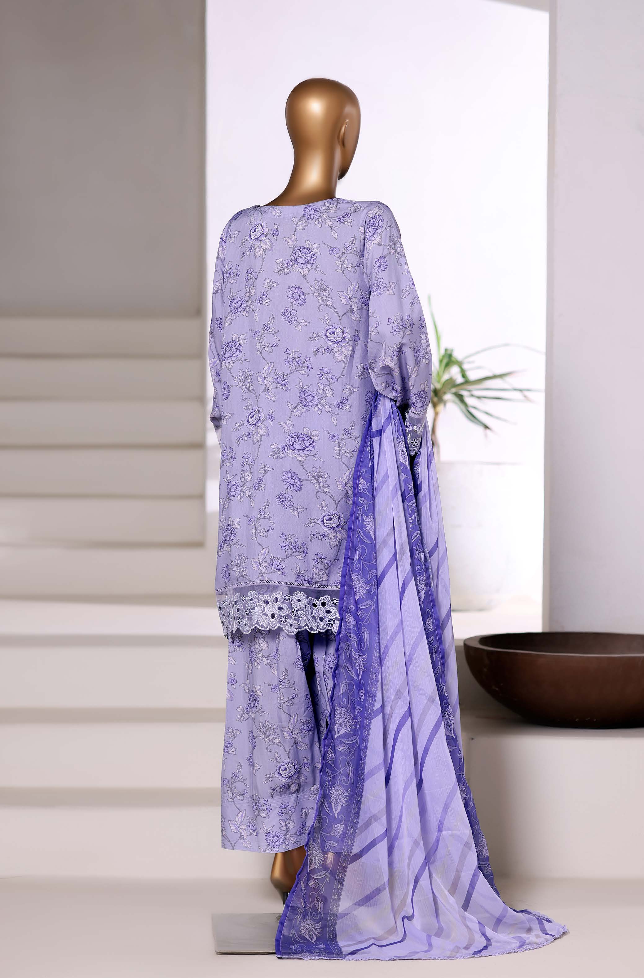 Sadabahar Malika Viscose Short Length Farshi Shalwar With Chiffon Printed Dupatta  3Piece Stitched Vol-02 Collection 2025 Lilic Color SDMVS- 006