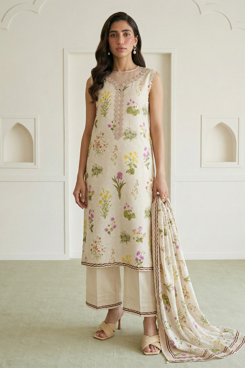 Zellbery Luxury Lawn Printed 3Piece Unstitched Collection 2026 WUS26X31018