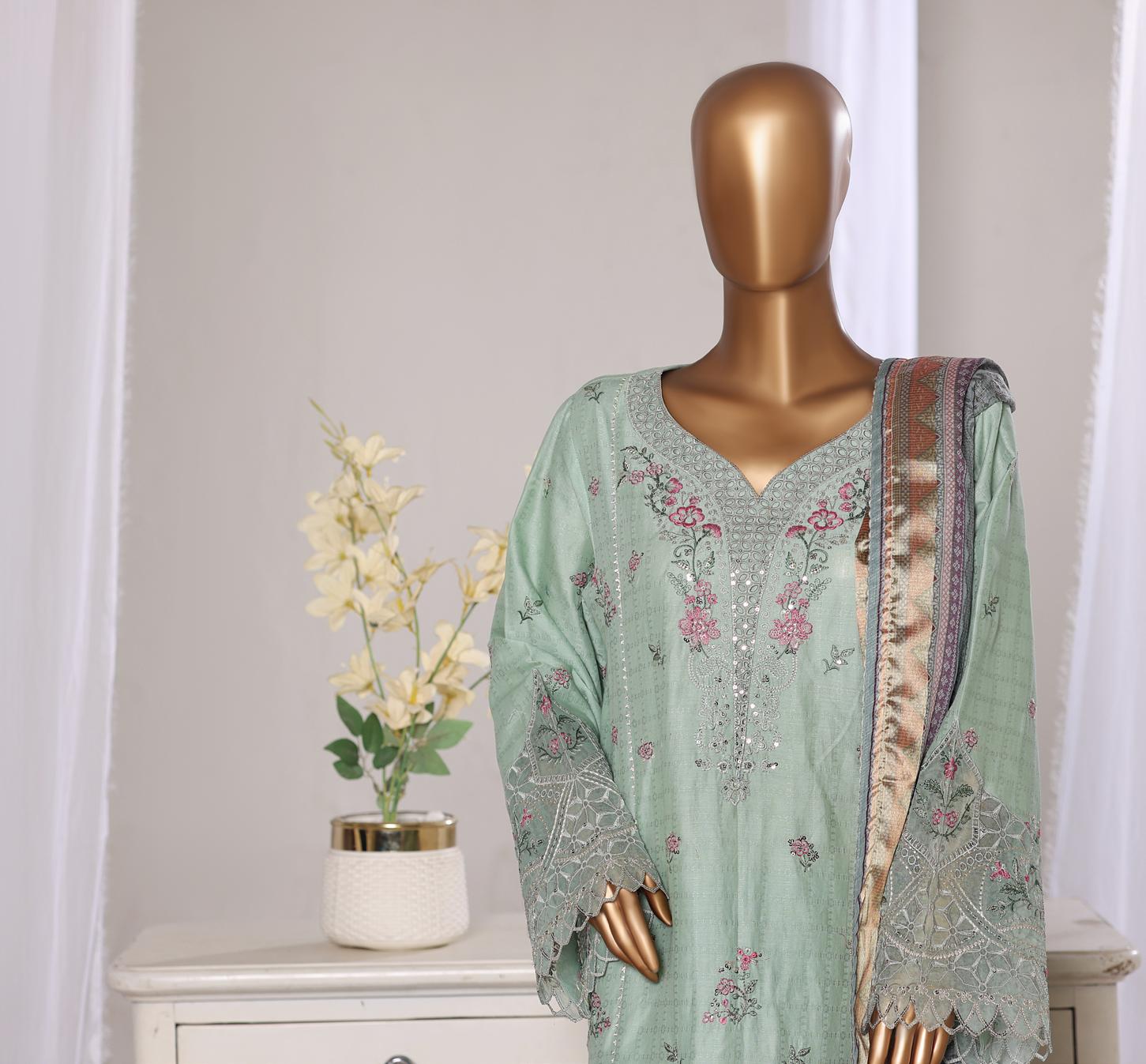 Bin Saeed Luxury Lawn Jacquard Fetive Embroidery 3Piece Stitched COLLECTION 2026. D-04