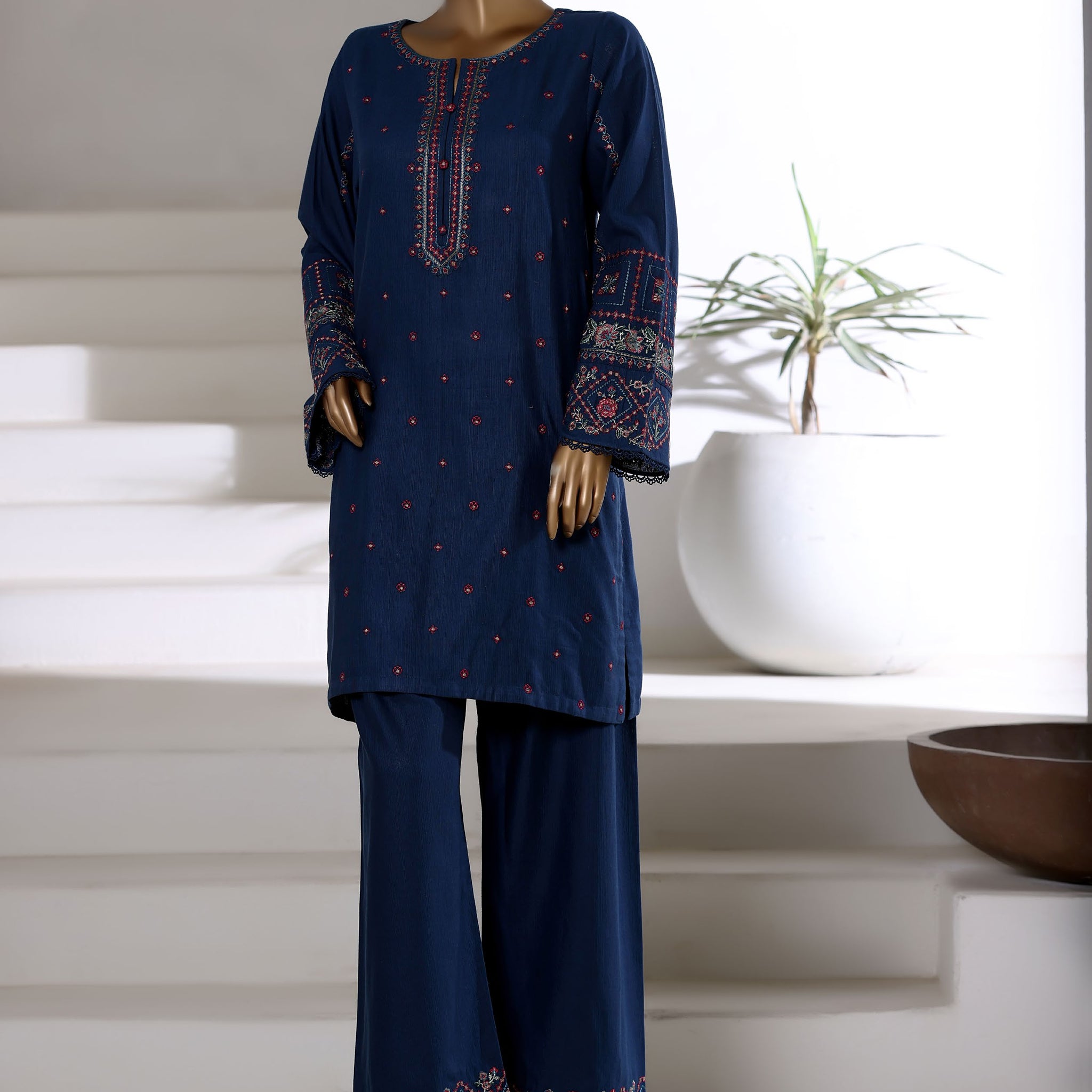 SADABAHAR Vybe Khaddar Embroidered Set 2PlECE STITCHED Vol-04 COLLECTION 2025 D-306 Nevy Blue