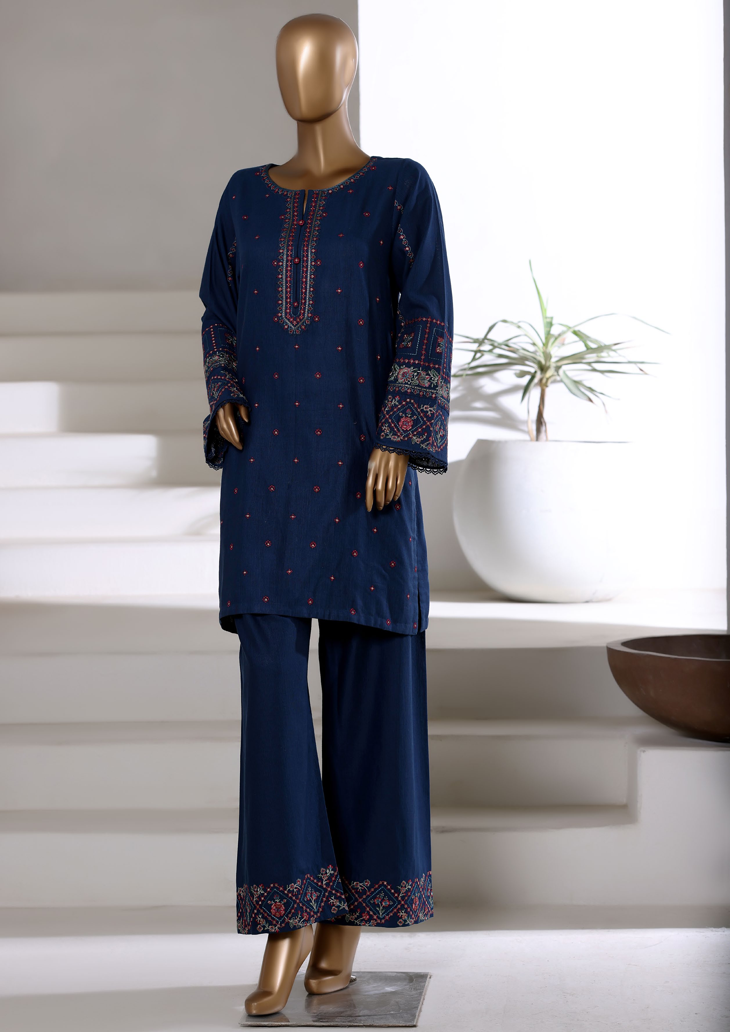 SADABAHAR Vybe Khaddar Embroidered Set 2PlECE STITCHED Vol-04 COLLECTION 2025 D-306 Nevy Blue