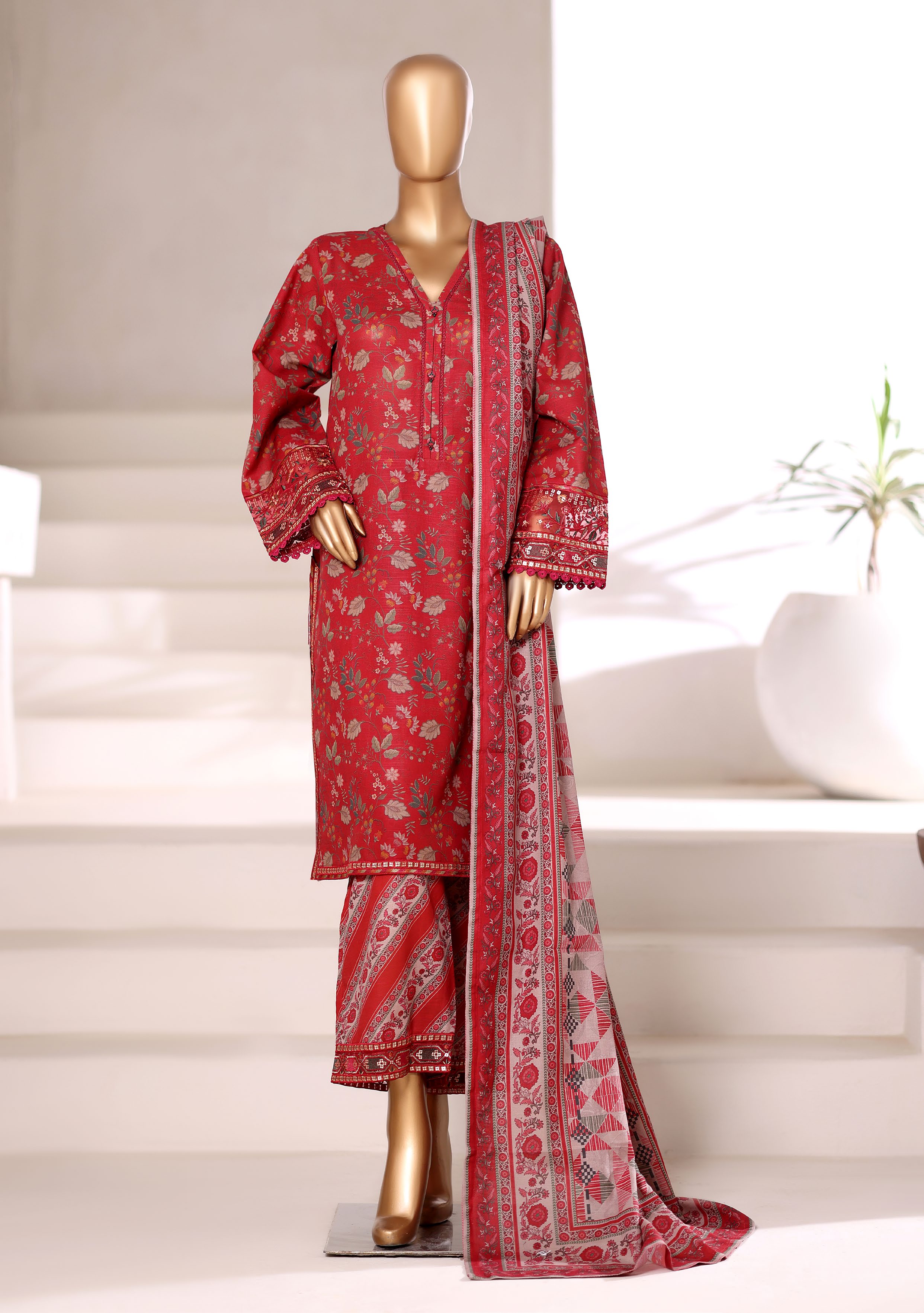 Sadabahar Malika Khaddar Short Length 3Piece Stitched Vol-02 Collection 2025. D-54 Red