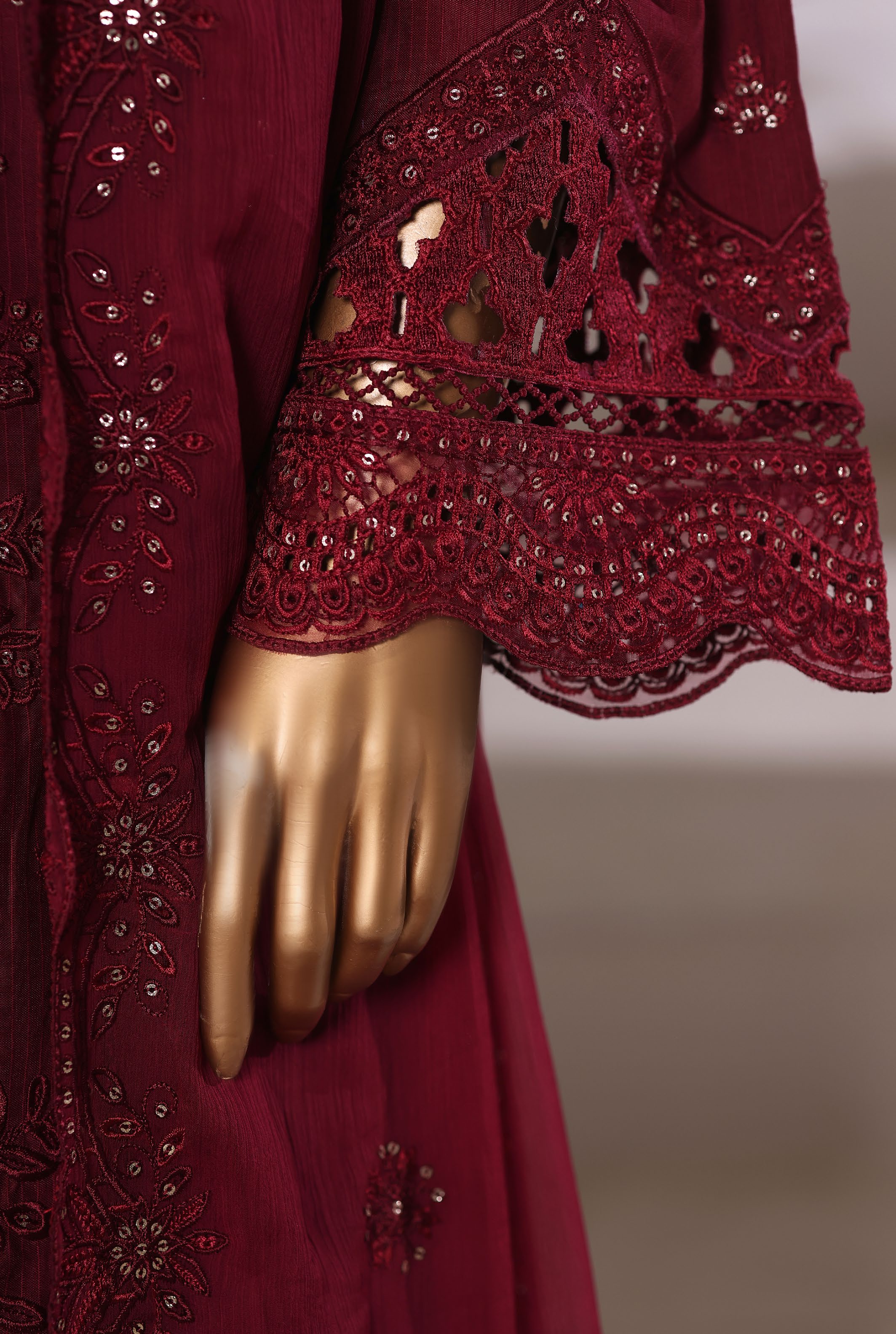 Sadabahar Luxury Viscous Embroidery With Chiffon Embroidery Dupatta Stitched Vol-01 Collection 2025. LEV-02 Mahroon