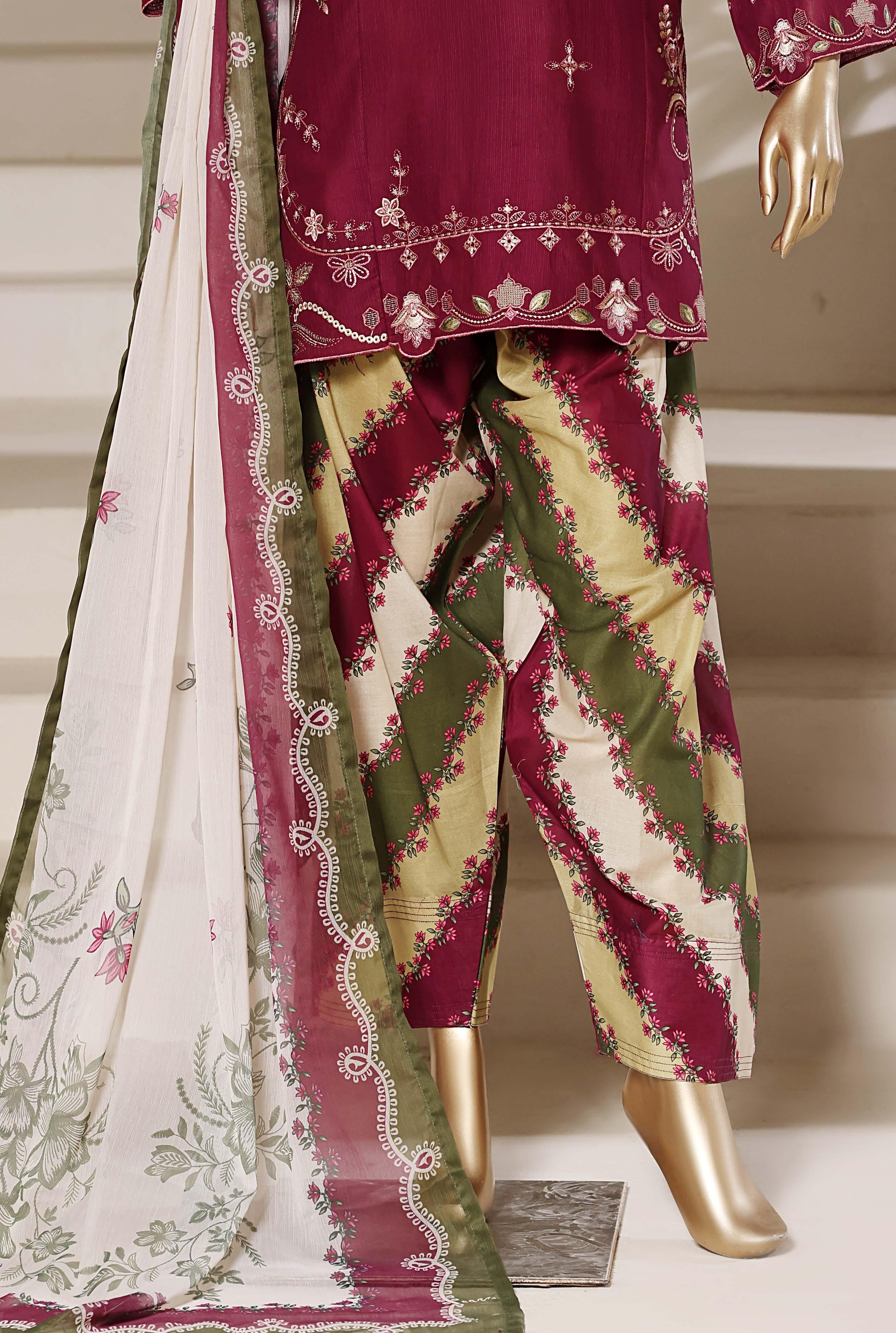 Sadabahar Luxury Eclair Solid  Textured Lawn Embroidery With Digital Printed Chiffon Dupatta With Printed Farshi Shalwar 3Piece Stitched Festive Edition Collection 2026. D#-02