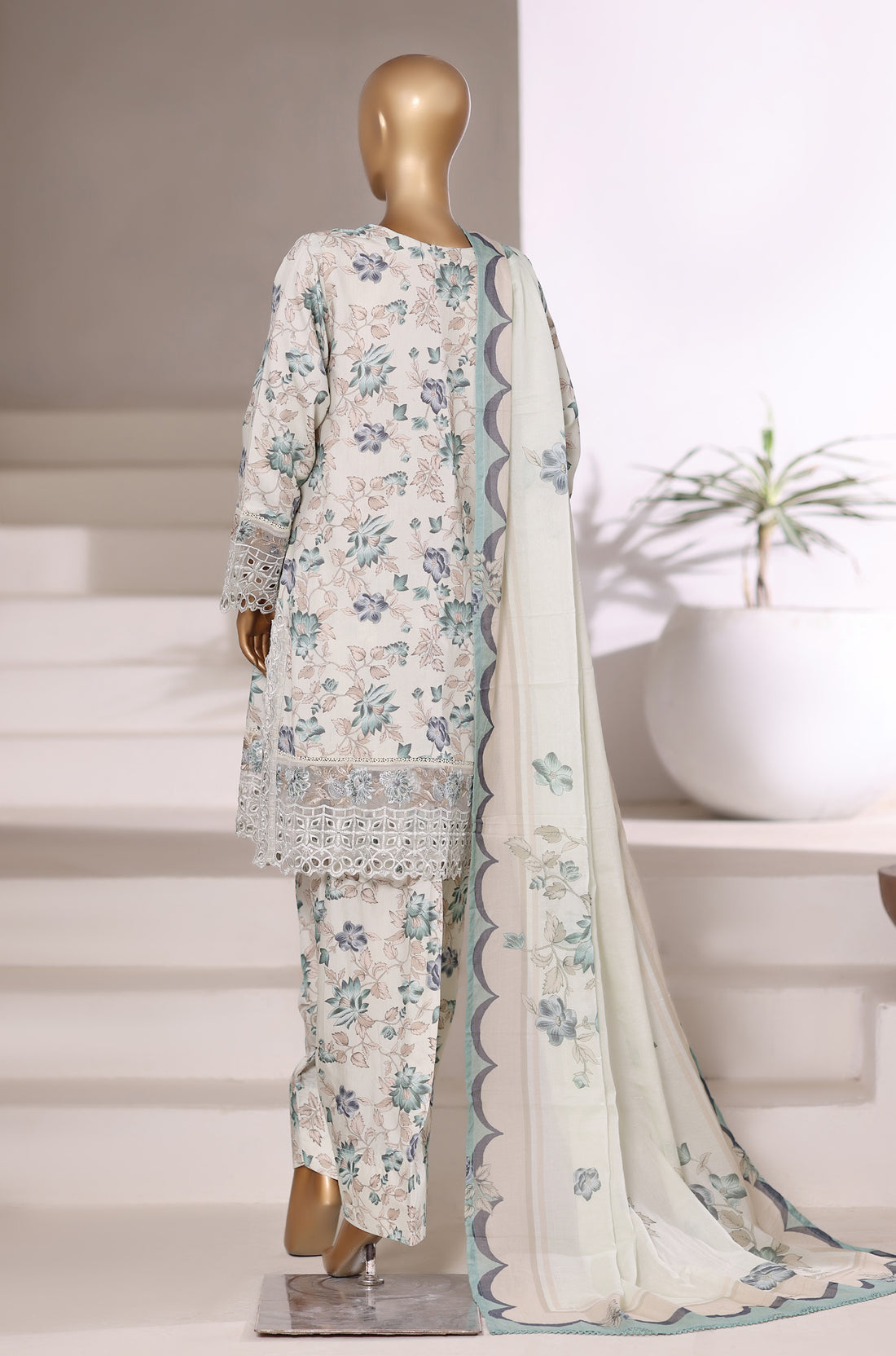 Sadabahar Malika Viscose Short Length Farshi Shalwar With Chiffon Printed Dupatta 3Piece Stitched Collection 2025 Mint Color SDMVS- 003