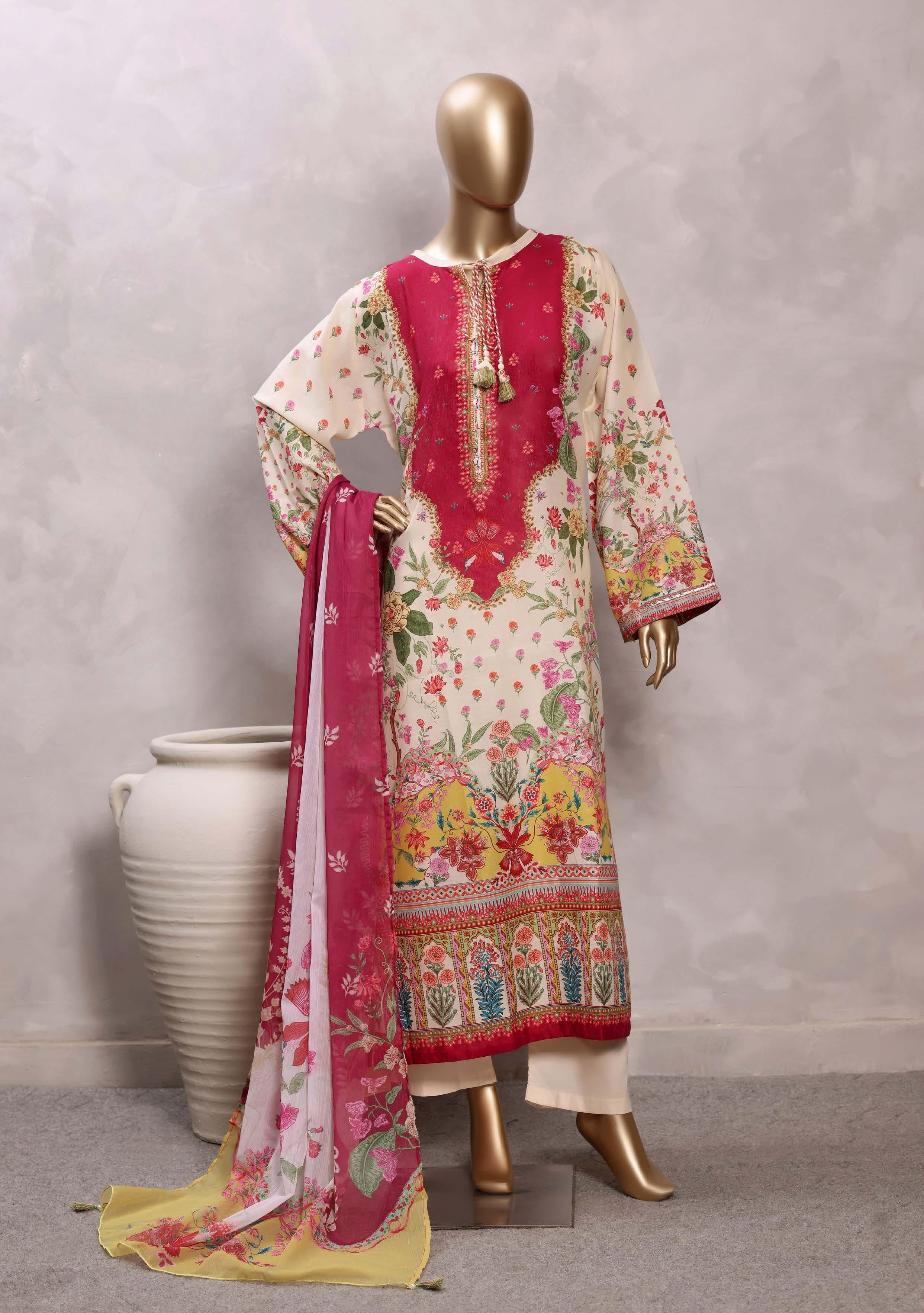 Sadabahar Luxury Chimti Lawn 3Piece Ready To Wear Kaftan Collection KFL-1011