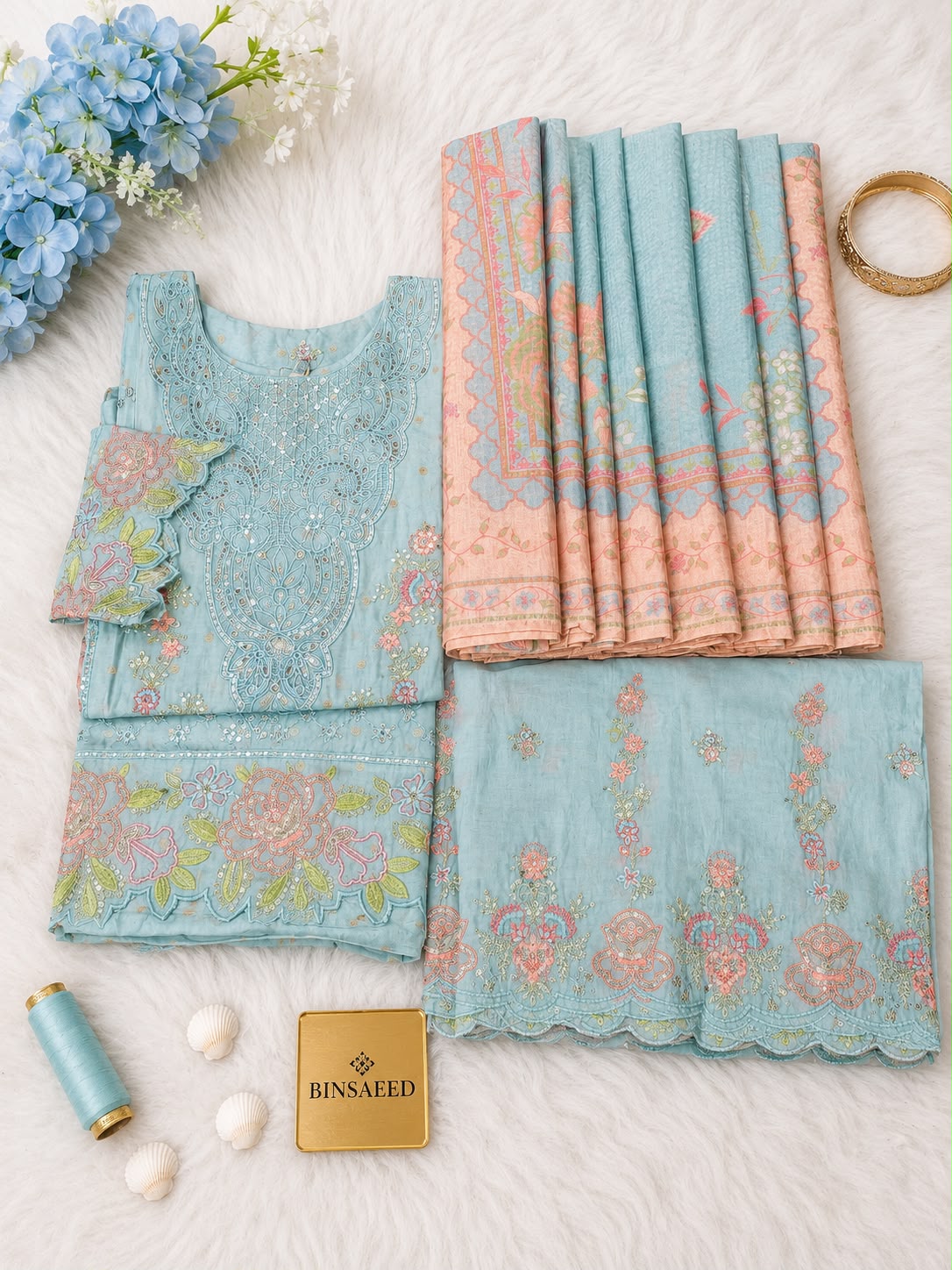 Bin Saeed Luxury Jacquard Lawn Embroidery 3Piece Stitched Vol -02 Collection 2026 D#-08