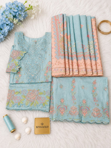 Bin Saeed Luxury Jacquard Lawn Embroidery 3Piece Stitched Vol -02 Collection 2026 D#-08