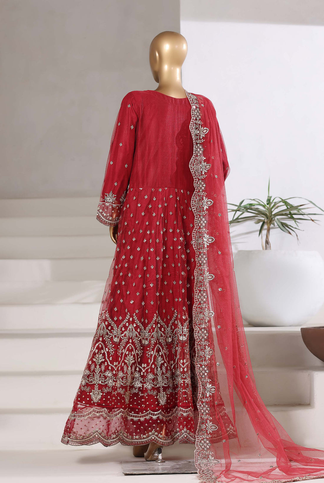 Mahpara By Sadabahar Handwork Embroidered Net Stitched 3 Piece Frock - D-04 - SB25MFF - Mahroon- Festive Collection 2025