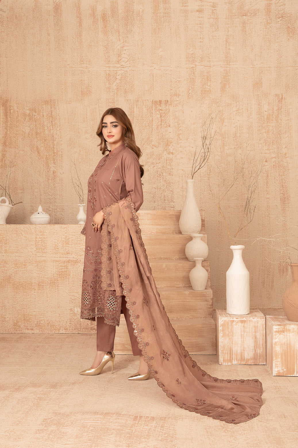 Nisrine By Tawakkal Embroidery Viscous Slub 3Piece Unstitched Collection 2025. D-07