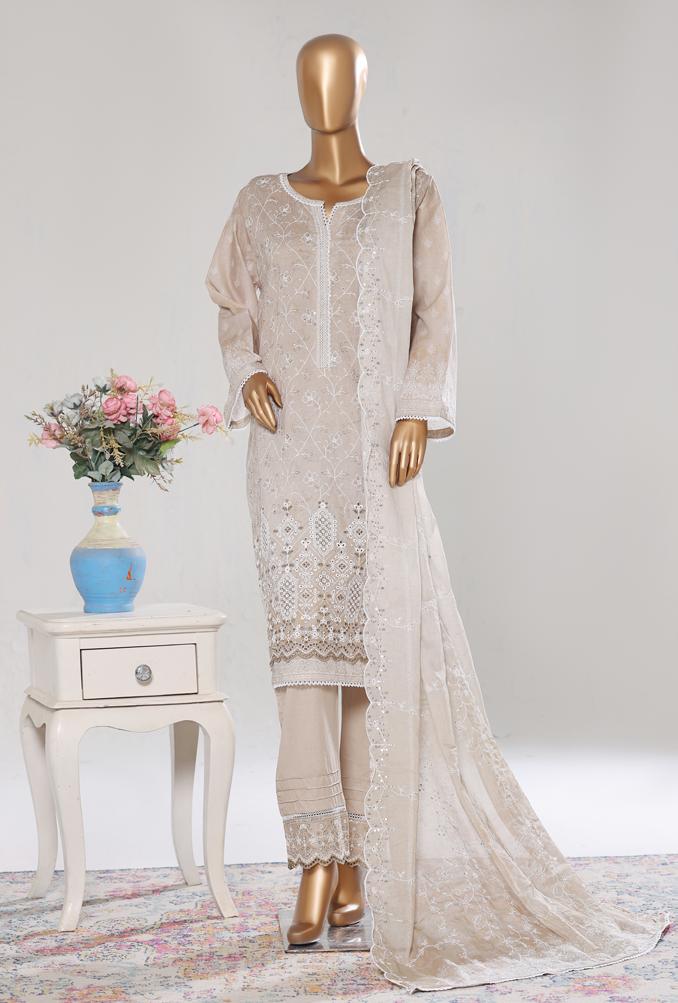 Bin Saeed Luxury Lawn White & White Chickenkari Embroidery 3Piece Stitched COLLECTION 2026. D-19