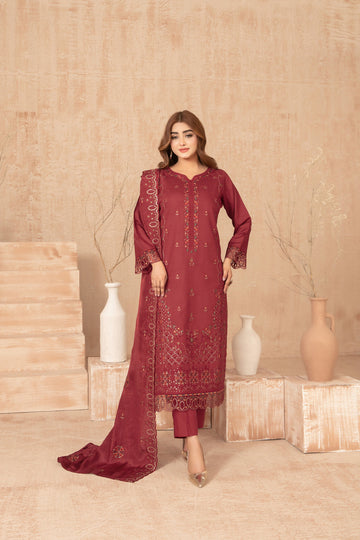Nisrine By Tawakkal Embroidery Viscous Slub 3Piece Unstitched Collection 2025. D-03