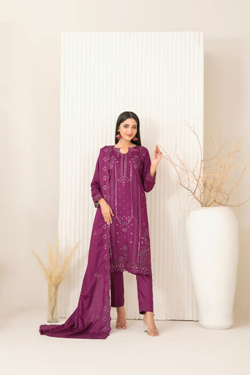 Tawakkal Dhoop Kinara Slub Viscous Embroidery 3Piece Unstitched Collection 2025 D-04