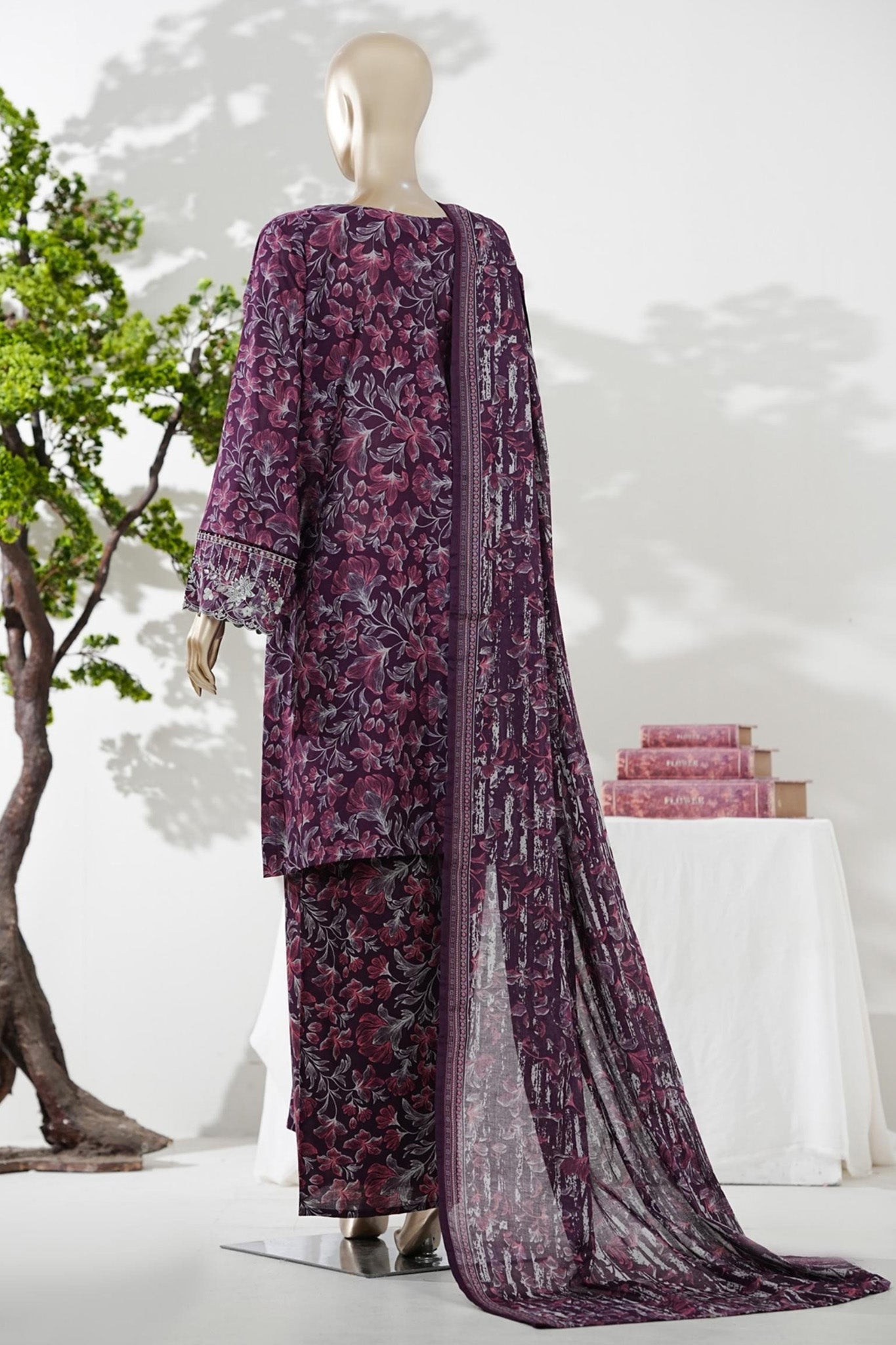 Bin Saeed Stitched 3 Piece Embroidery Lawn Short Length With Broad Flapper Eid Edition Collection 2026 D#09