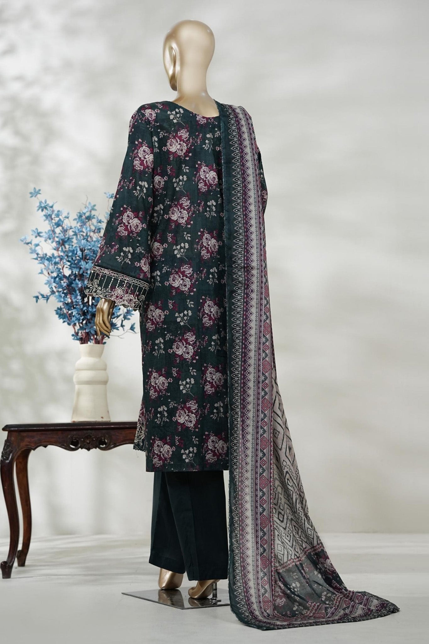 Bin Saeed Stitched 3 Piece Embroidery Lawn Long Length With Broad Flapper Eid Edition Collection 2026 D#14