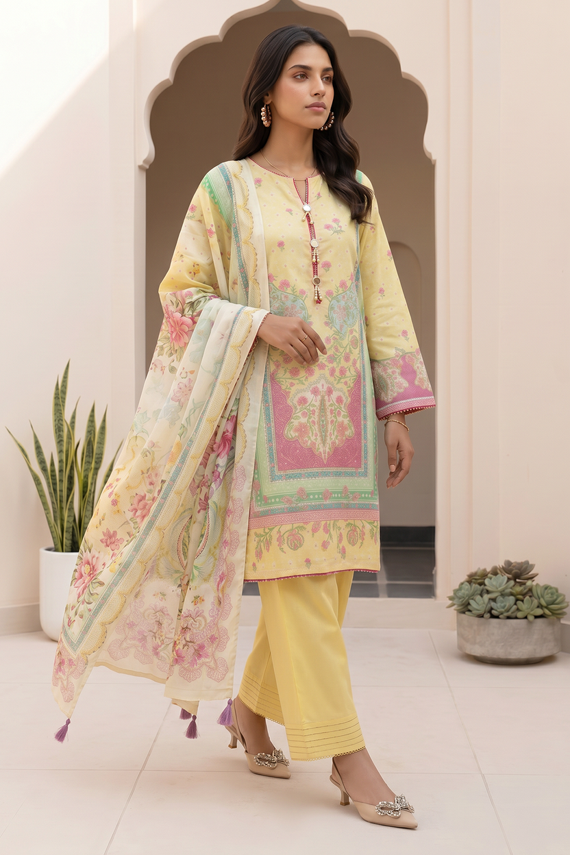Zellbery Luxury Lawn Printed 3Piece Unstitched Collection 2026 WUS26X31020