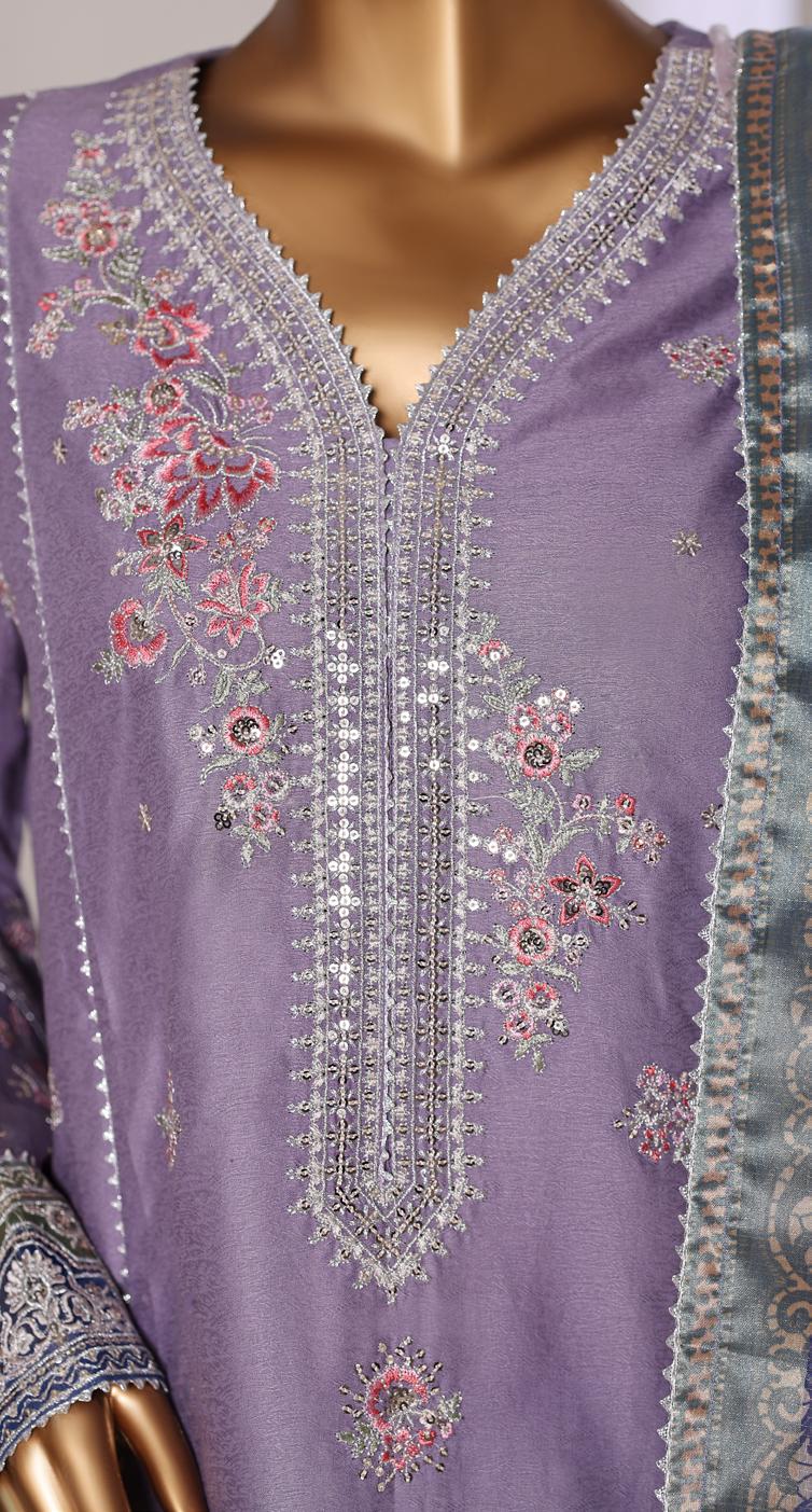Bin Saeed Luxury Lawn Jacquard Fetive Embroidery 3Piece Stitched COLLECTION 2026. D-05