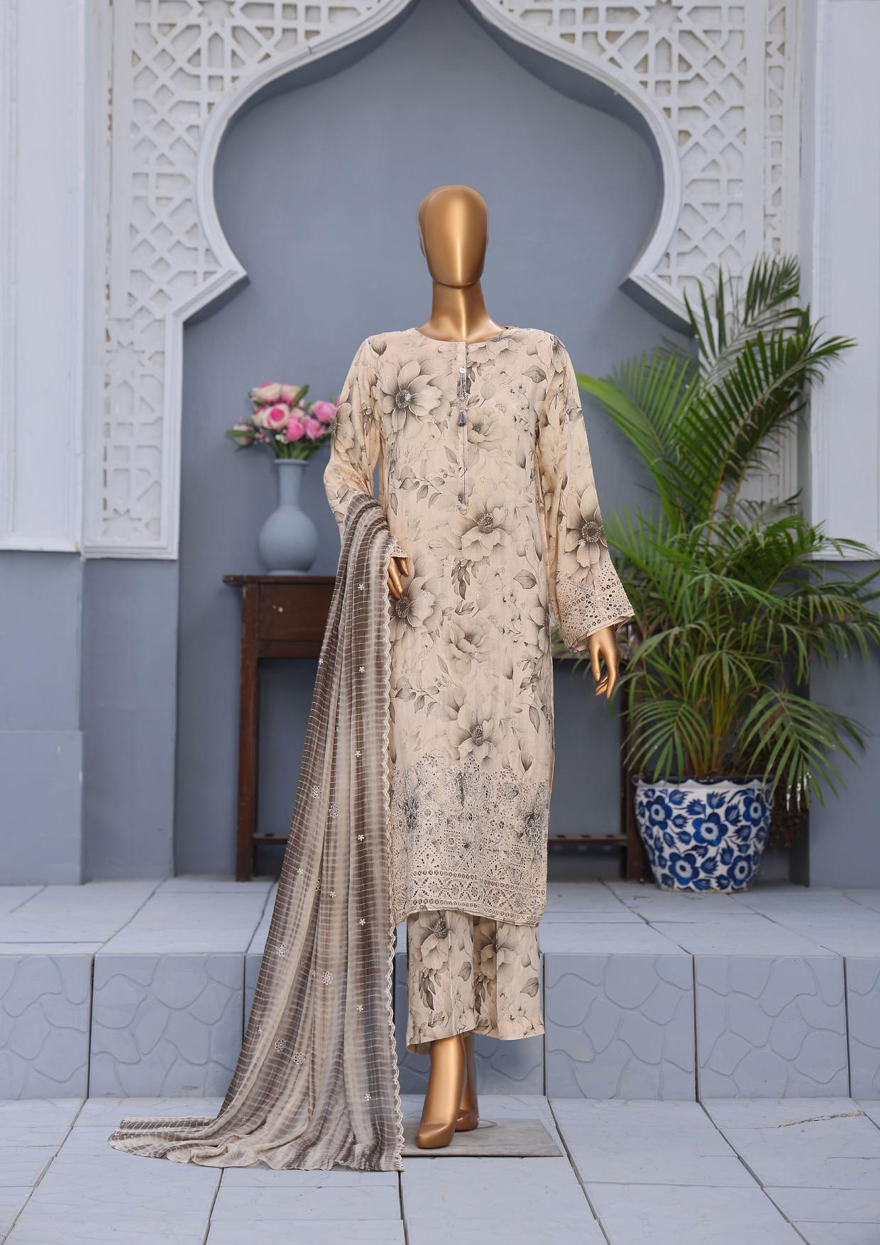 HZ Luxury Majestic Raw Silk Embroidery 3Piece Stitched COLLECTION 2025 D-09