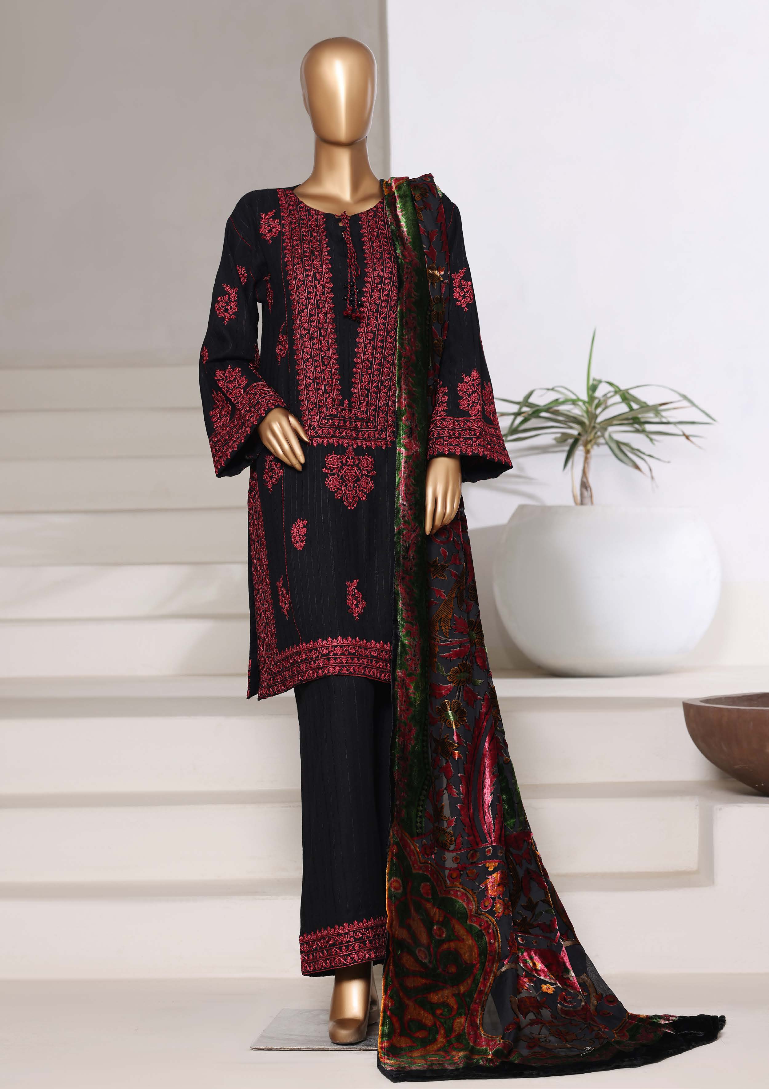 Sadabahar Stitched Winter Embroidery Dhanak 3Piece With Palachi Shwal Collection 2025 SDPL -01