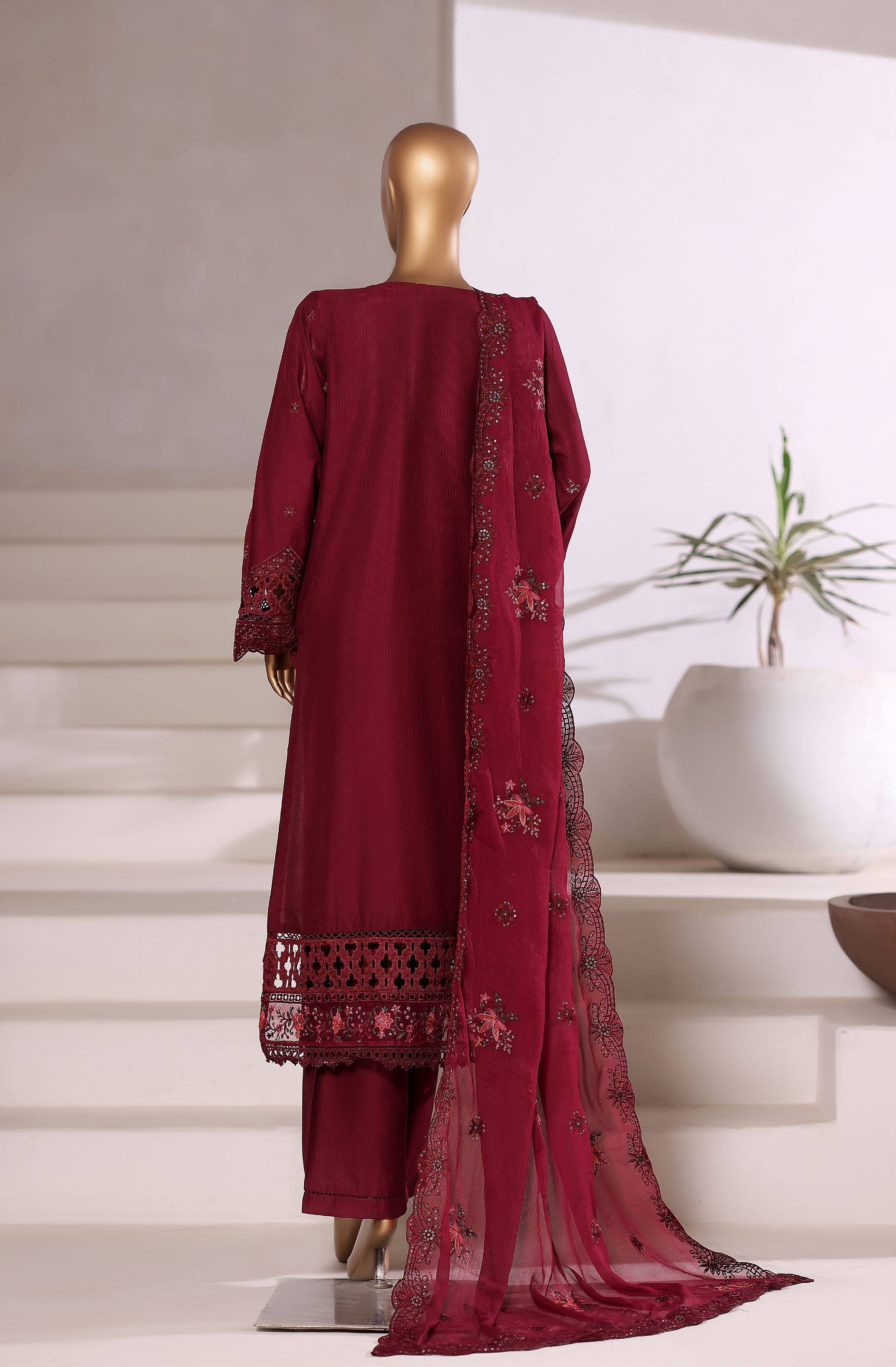 Sadabahar Luxury Viscous Embroidery With Chiffon Embroidery Dupatta Stitched Vol-01 Collection 2025. LEV-02 Mahroon