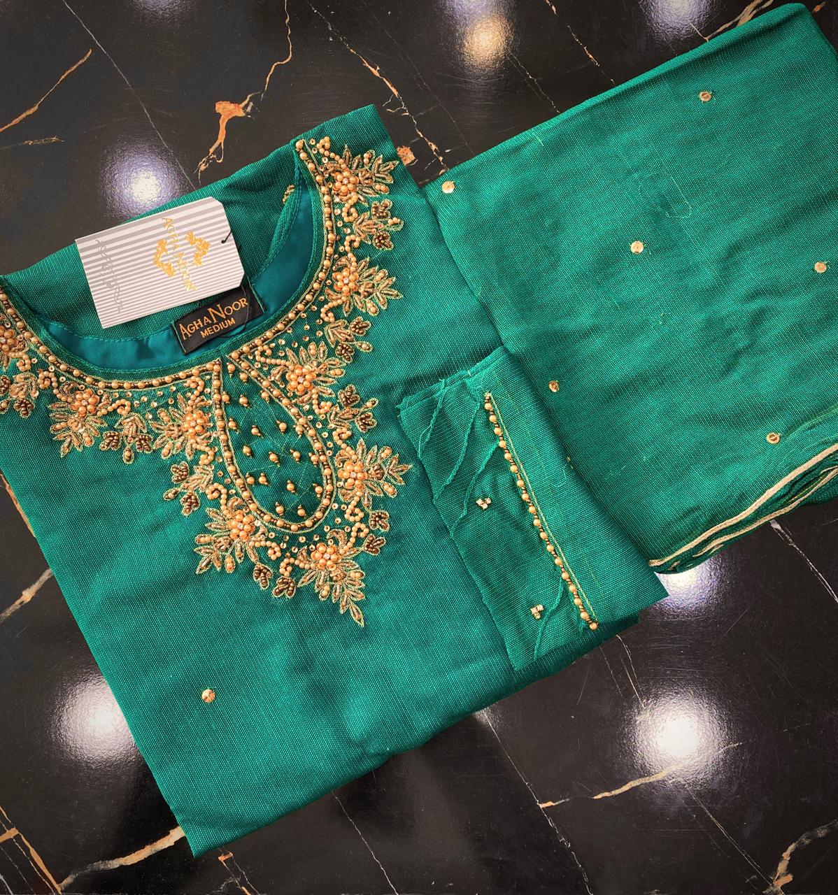 Manahil Khaddi Net Handwork Embrodered 2Piece Stitched Collection 2025(C- Green)D-05