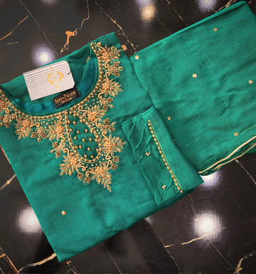 Manahil Khaddi Net Handwork Embrodered 2Piece Stitched Collection 2025(C- Green)D-05