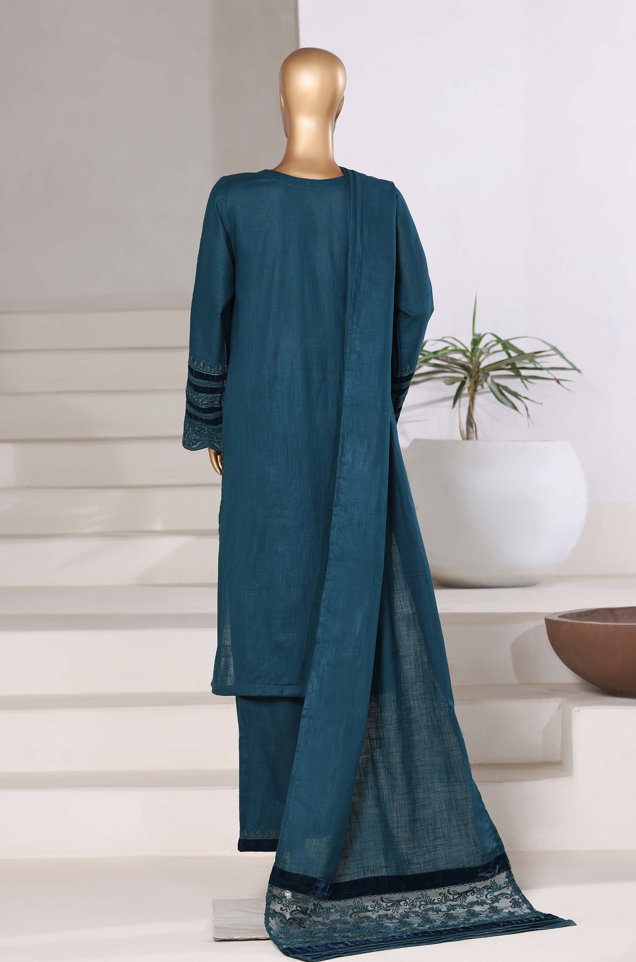 Sadabahar Stitched Premium Winter Cross Slub Texture Fabric With Velvet Collection 2025 CSTV -04