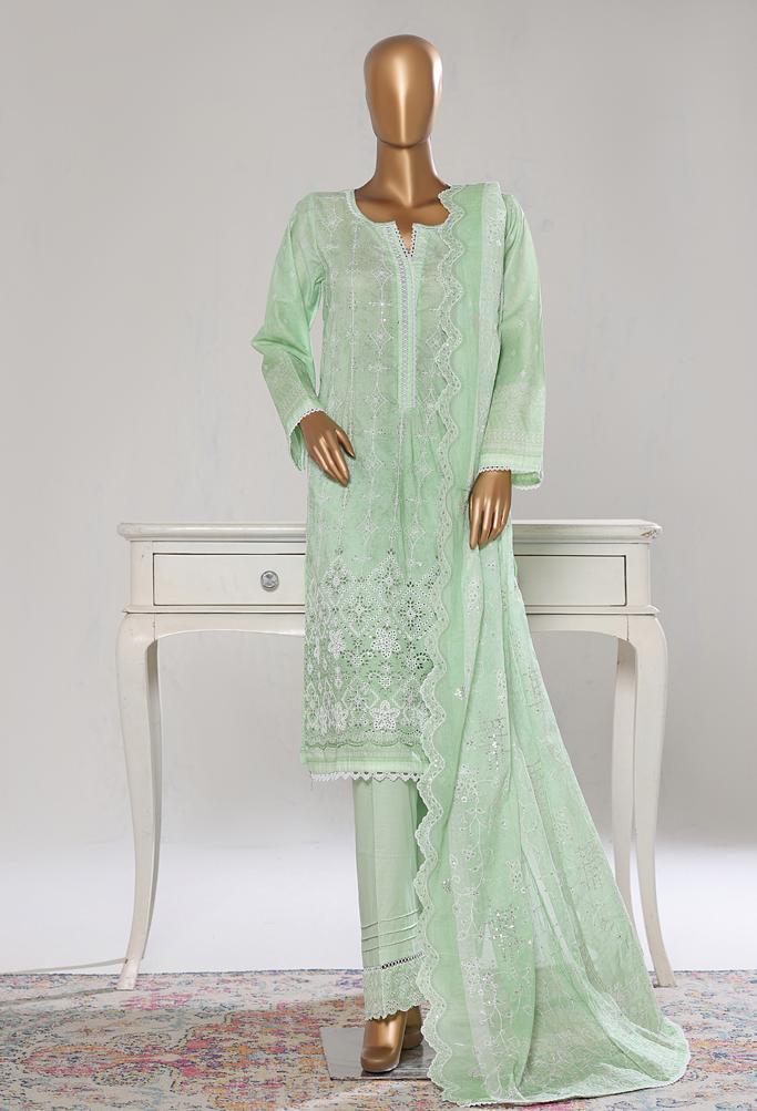 Bin Saeed Luxury Lawn White & White Chickenkari Embroidery 3Piece Stitched COLLECTION 2026. D-02