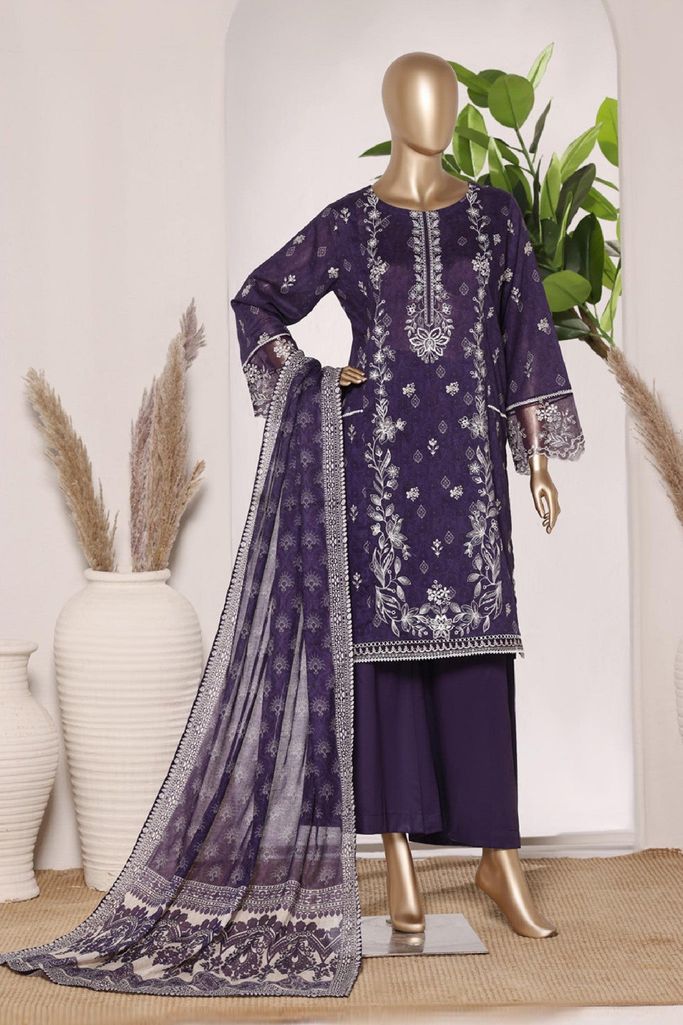 Bin Saeed Stitched 3 Piece Embroidery Lawn Short Length With Broad Flapper Eid Edition Collection 2026 D#03