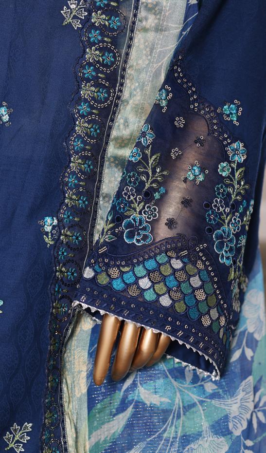 Bin Saeed Luxury Lawn Jacquard Fetive Embroidery 3Piece Stitched COLLECTION 2026. D-01