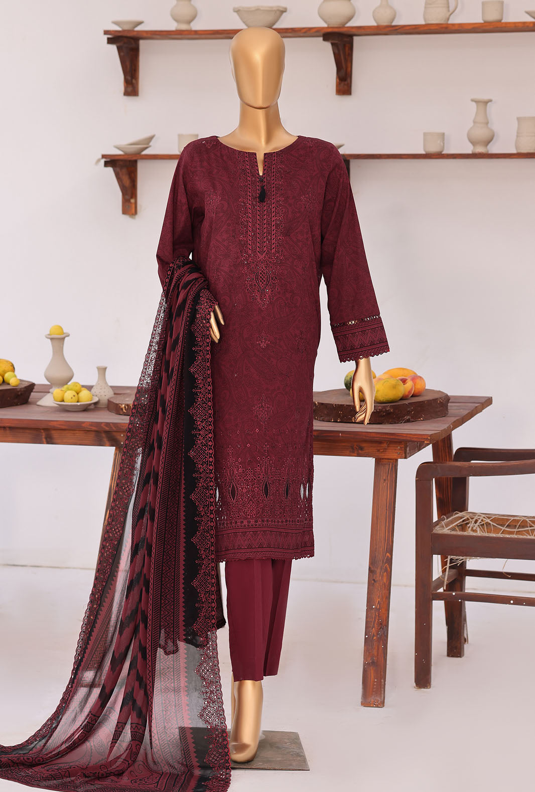 Premium Venice By HZ Textiles Embroidered With Chiffon Embroidery Dupatta Lawn Suit Unstitched 3 Piece Collection 2026 D#-01