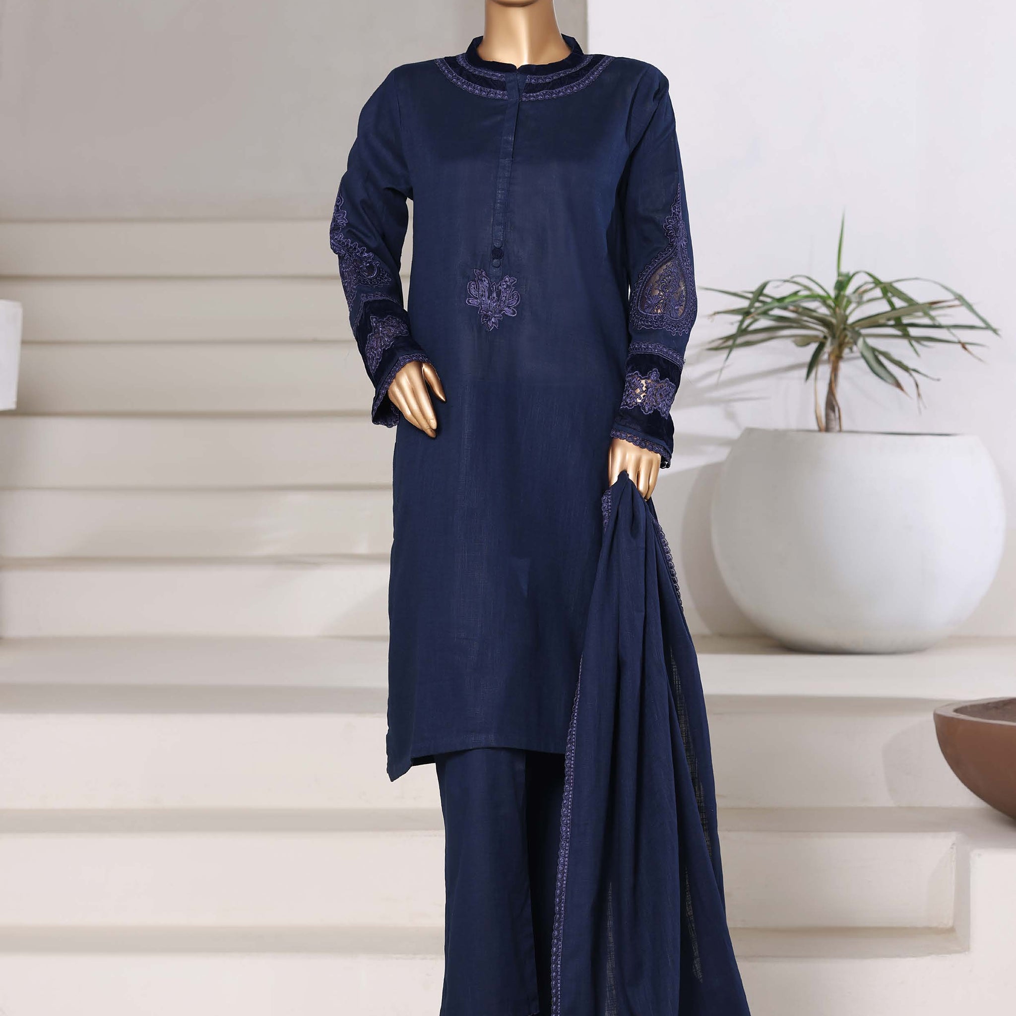 Sadabahar Stitched Premium Winter Cross Slub Texture Fabric With Velvet Collection 2025 CSTV -06