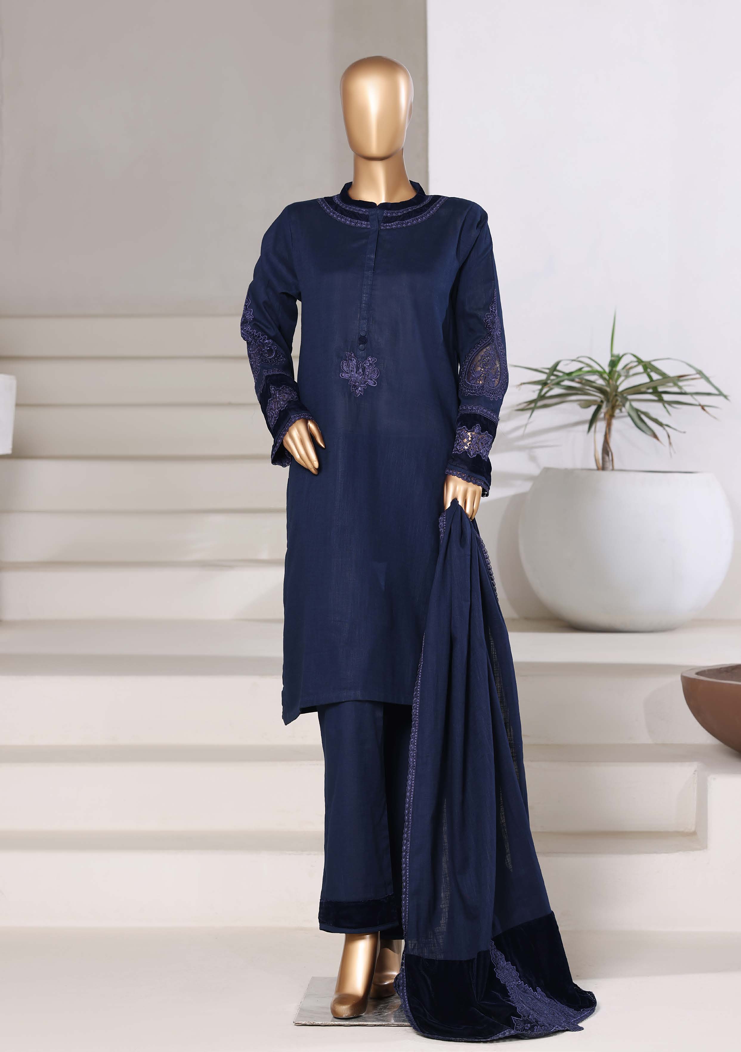 Sadabahar Stitched Premium Winter Cross Slub Texture Fabric With Velvet Collection 2025 CSTV -06