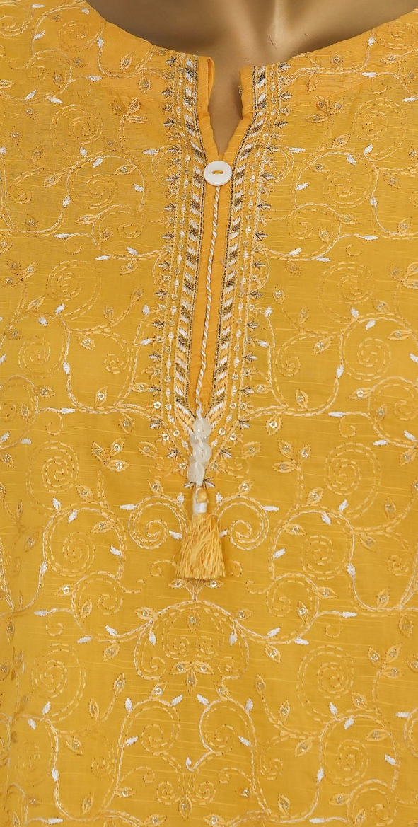 Hz Ready To Were Cotton Sunehri Paste Print With Embroidery Stitched Collection 2025. D-62 Mustard